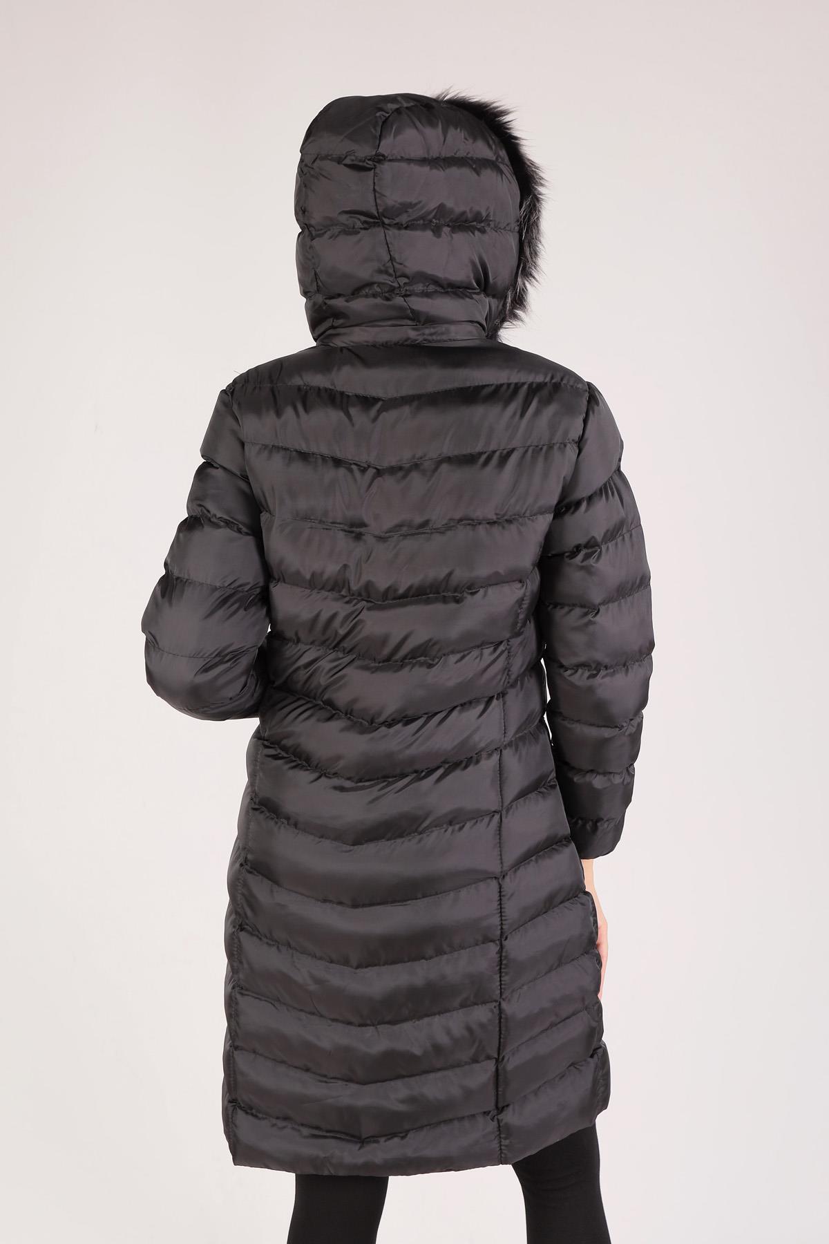 2025 Kemer Detay Kapüşonlu Mont Siyah - 6