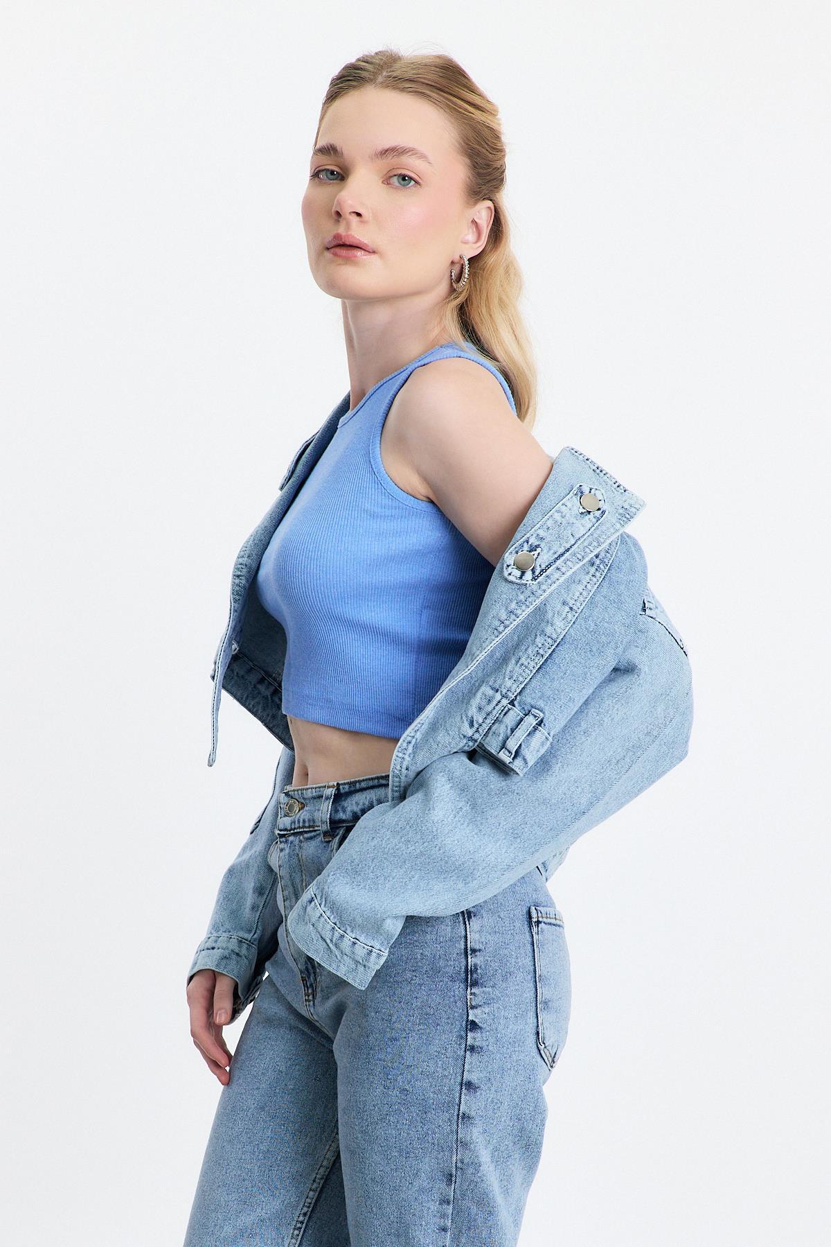 2025 Ön Bağlama Detay Kot Ceket Buzkar - 6