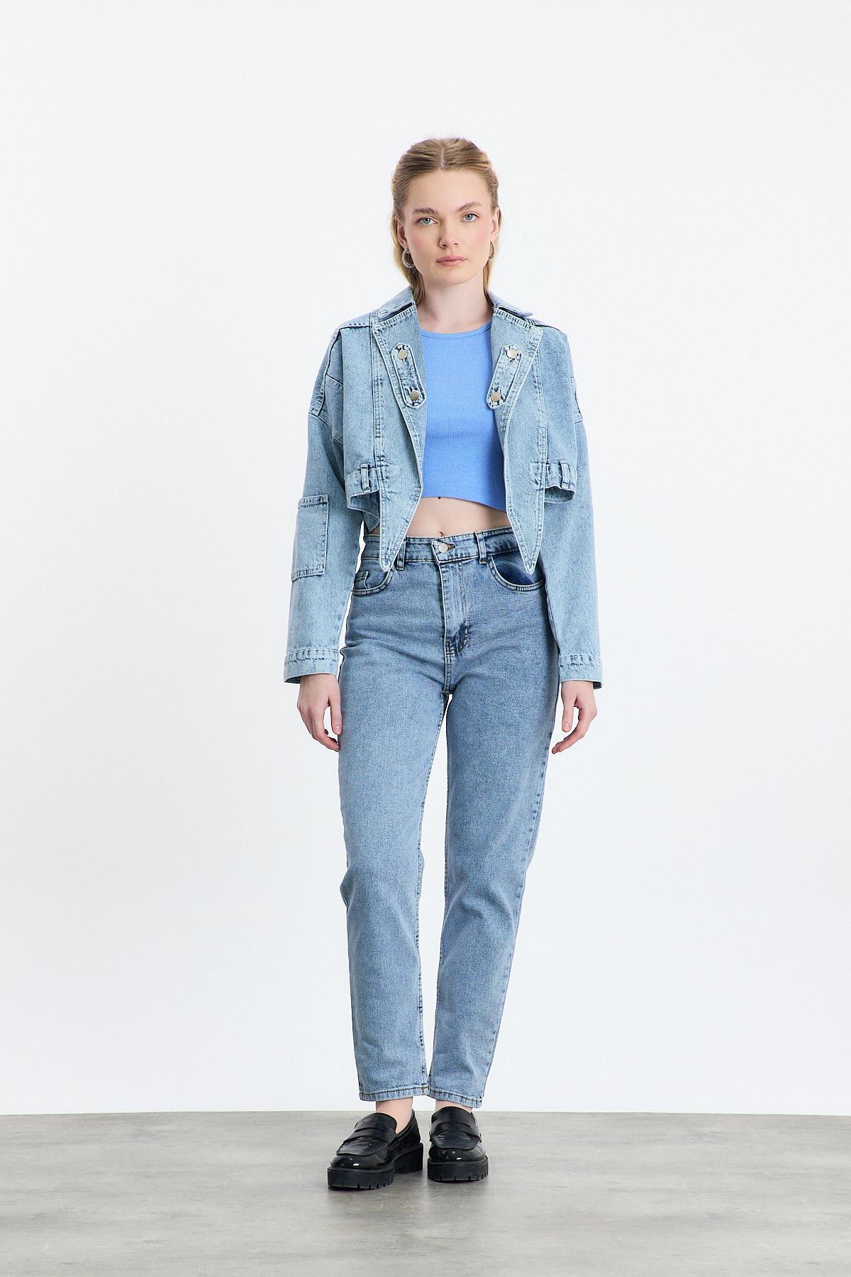 2025 Ön Bağlama Detay Kot Ceket Buzkar - RAYS