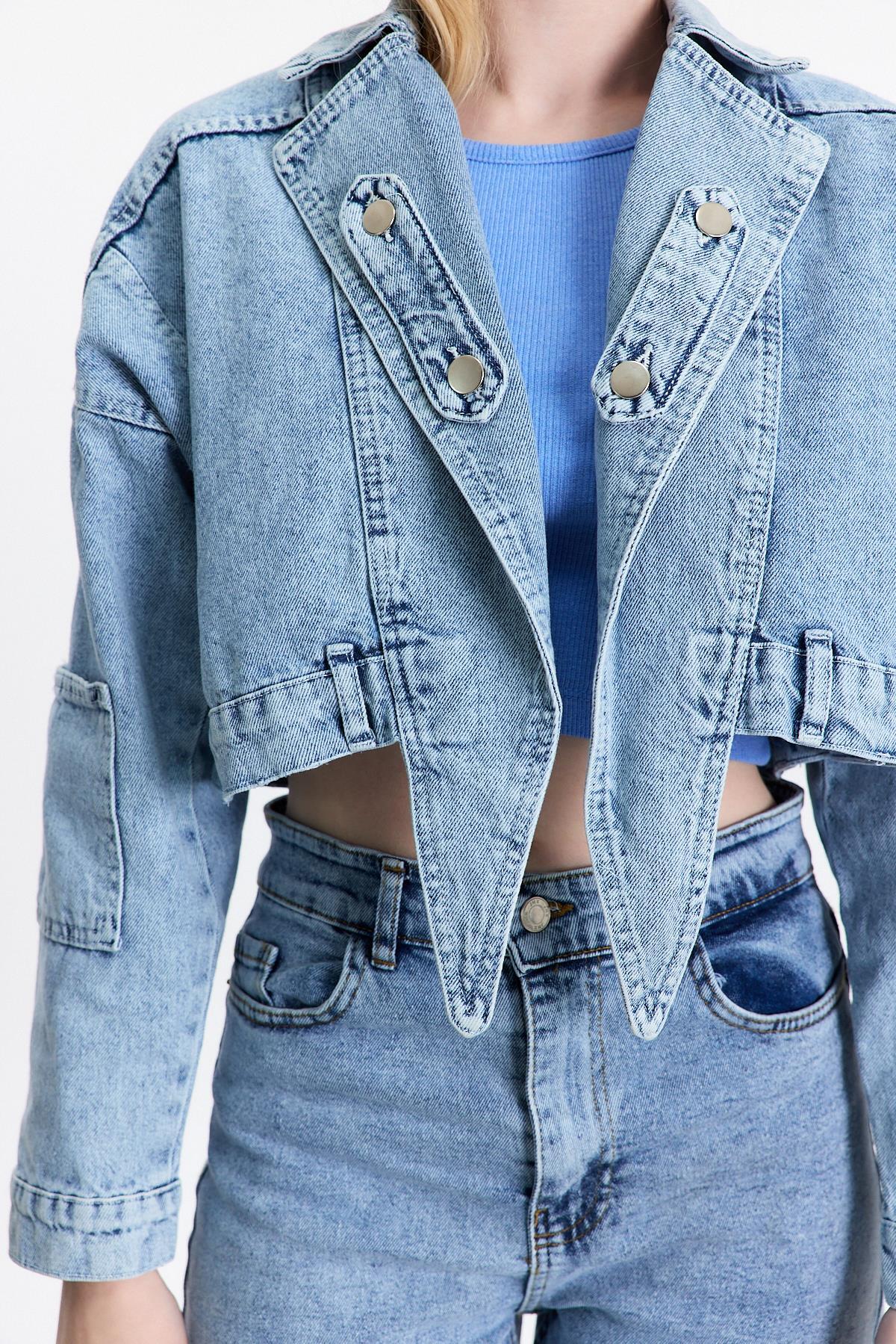 Buzkar Ön Bağlama Detay Kot Ceket 2025 - 4