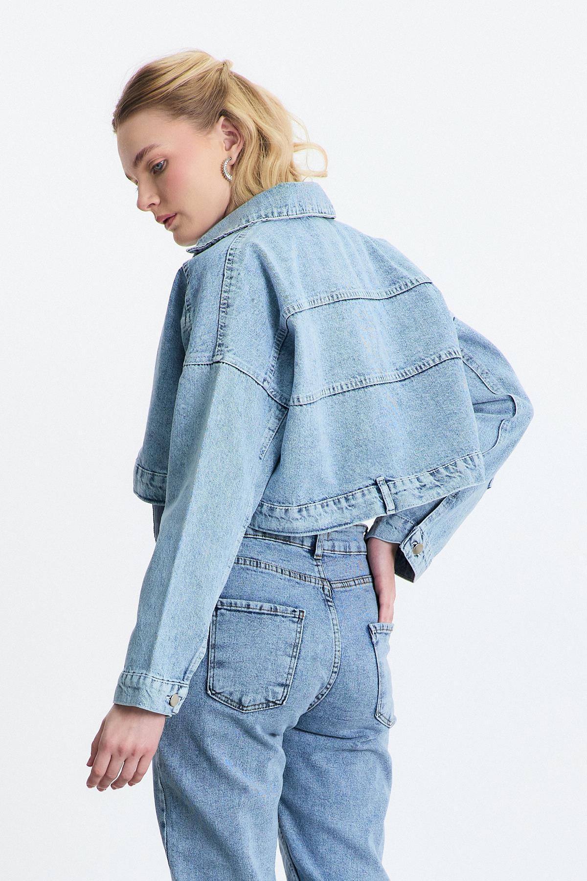 Buzkar Ön Bağlama Detay Kot Ceket 2025 - 5