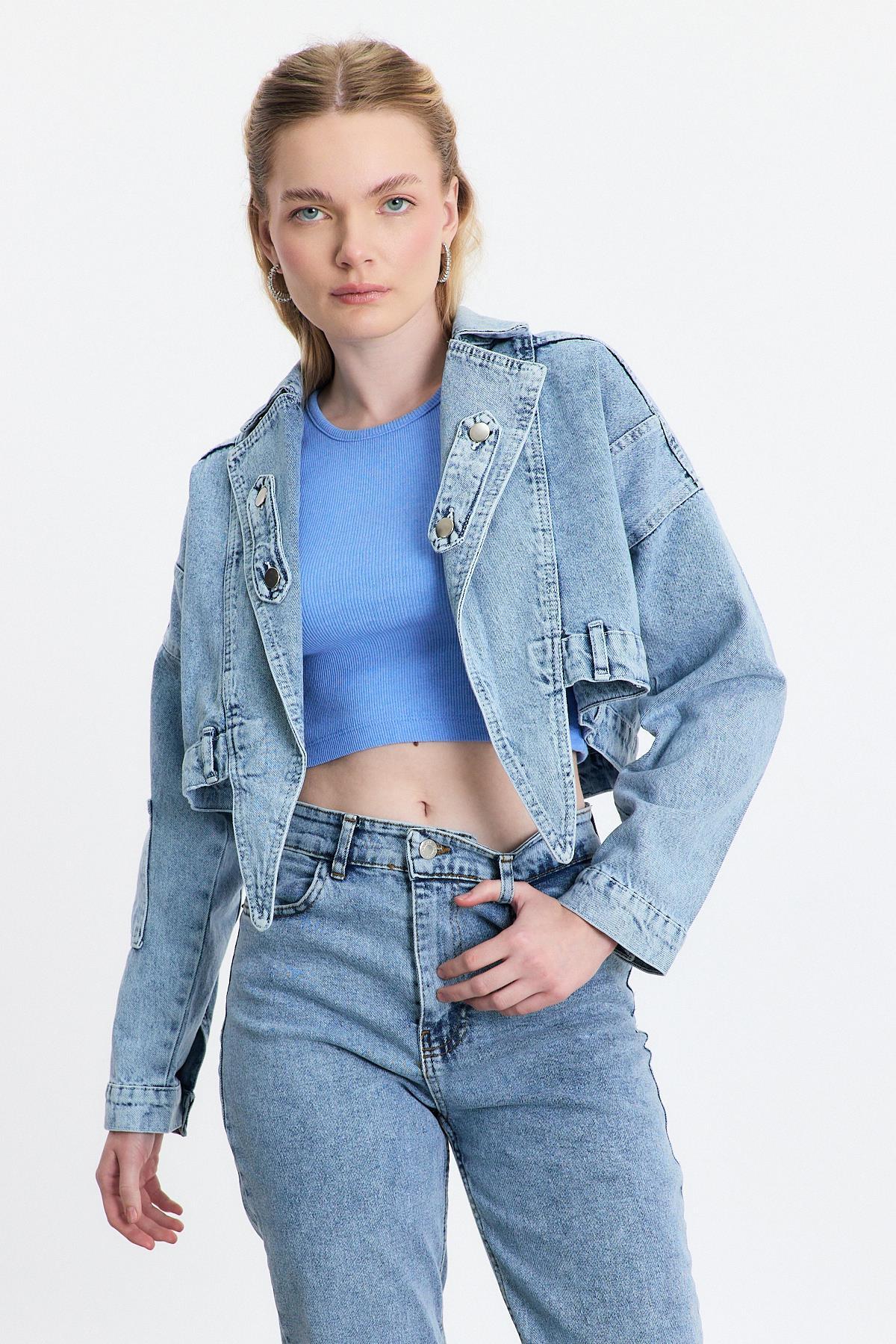 Buzkar Ön Bağlama Detay Kot Ceket 2025 - 7