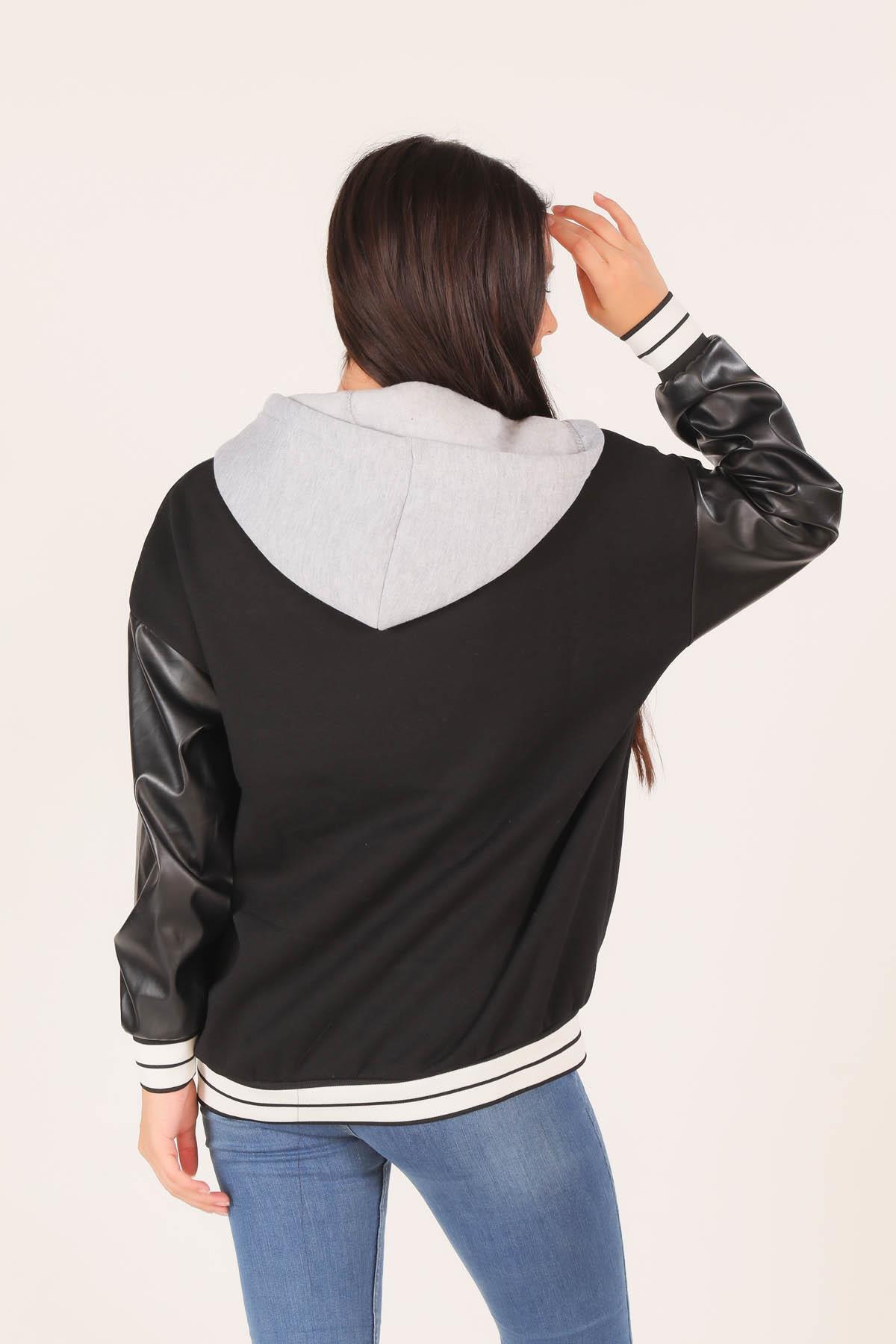 2027 Kapüşonlu Kolej Ceket Siyah - 4