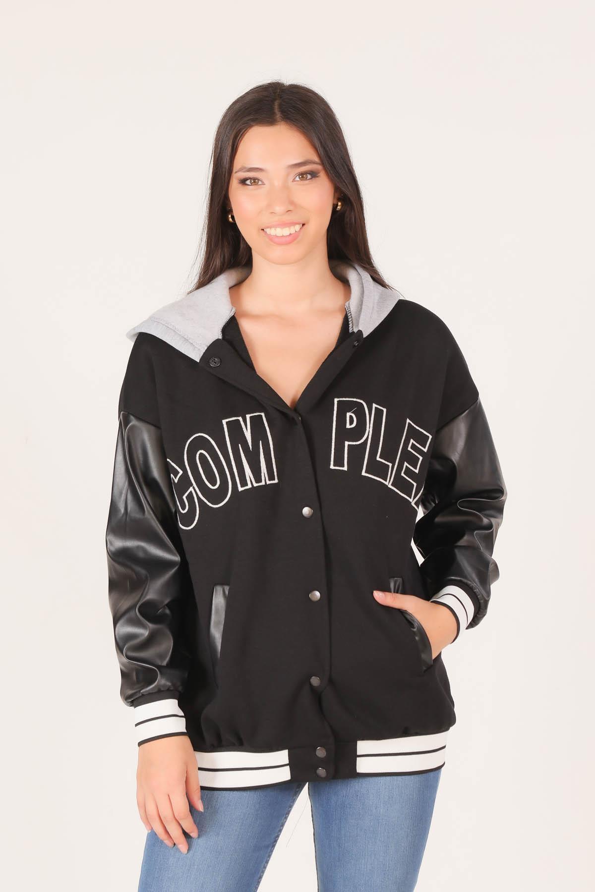 2027 Kapüşonlu Kolej Ceket Siyah - 2