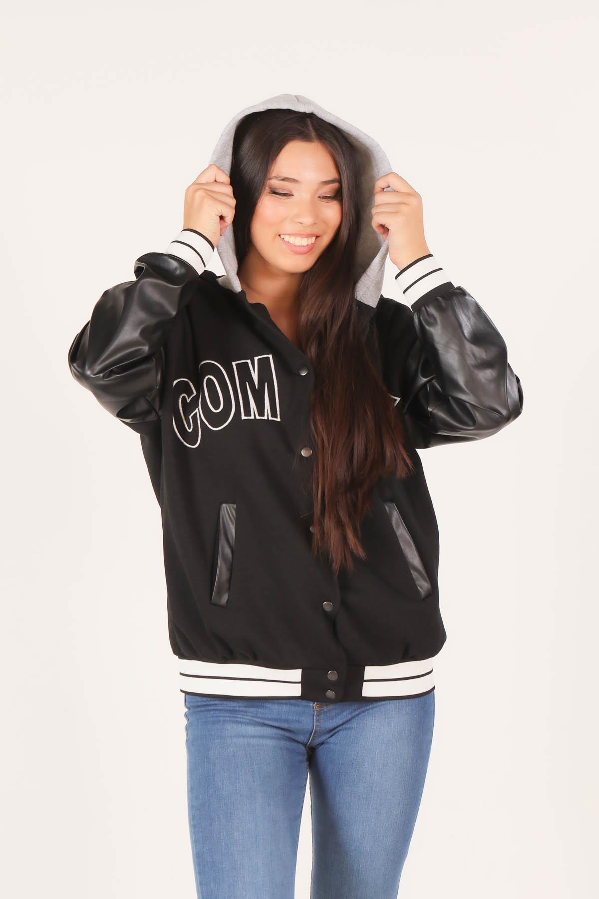 2027 Kapüşonlu Kolej Ceket Siyah - 6