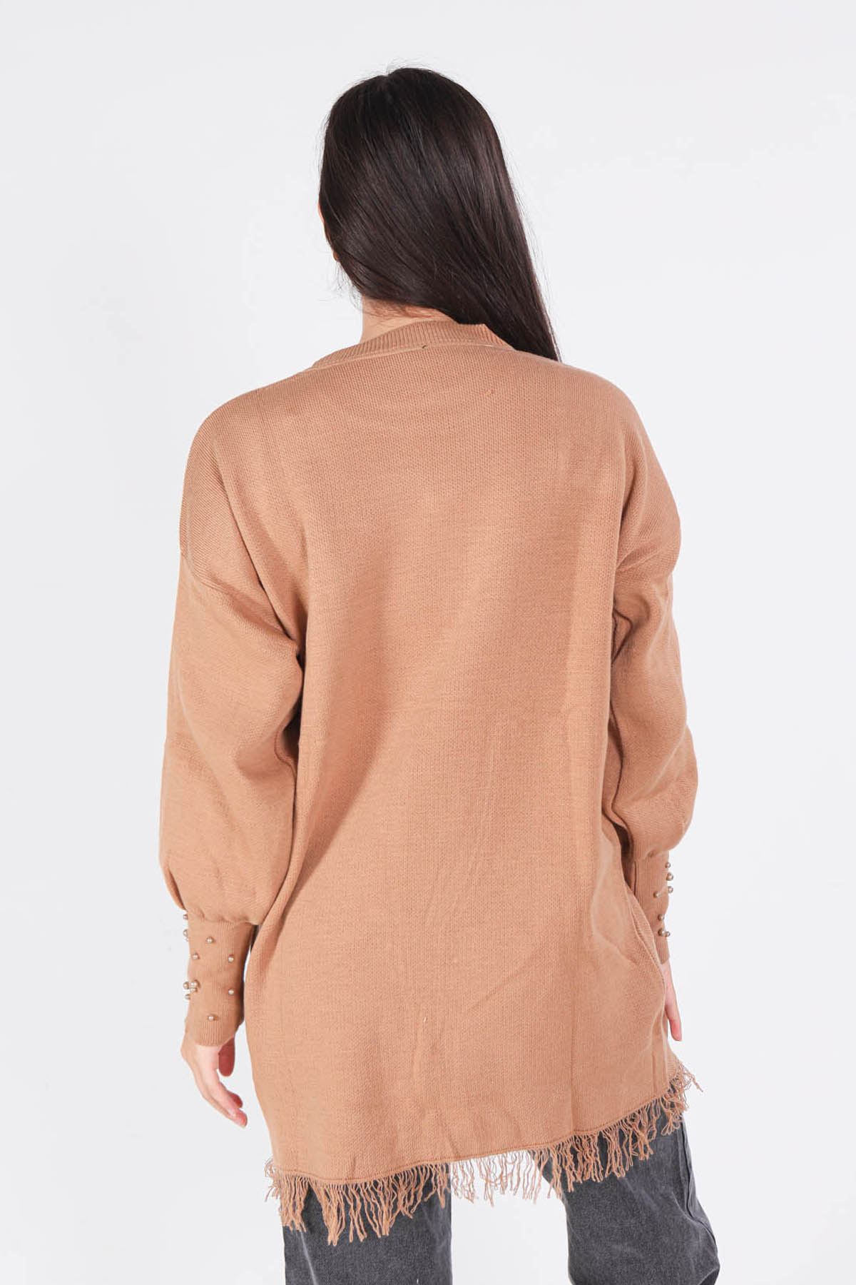 Camel Eteği Saçaklı İnci Detay Kazak 2028 - 5