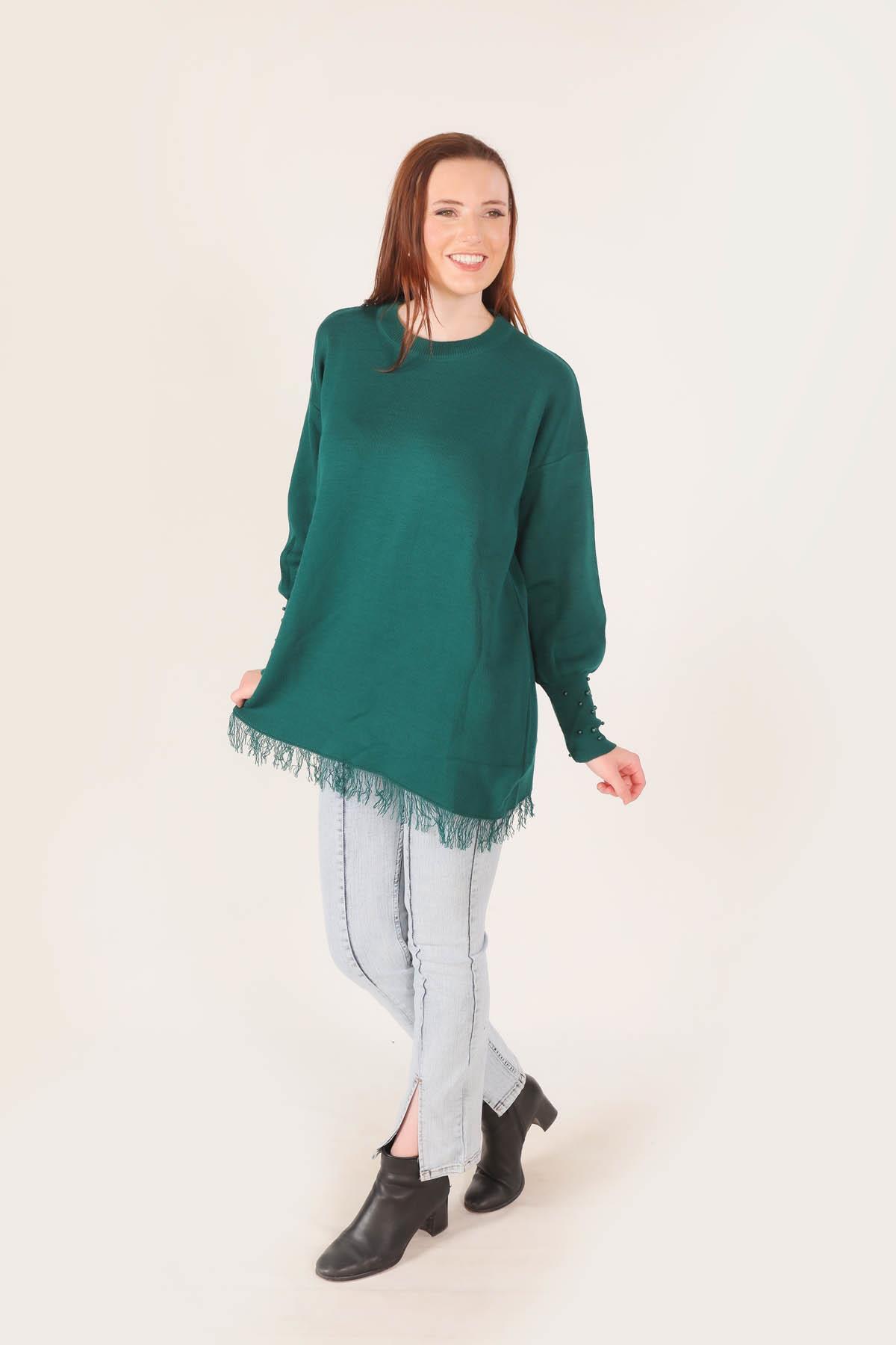 Nefti Eteği Saçaklı İnci Detay Kazak 2028 - 2