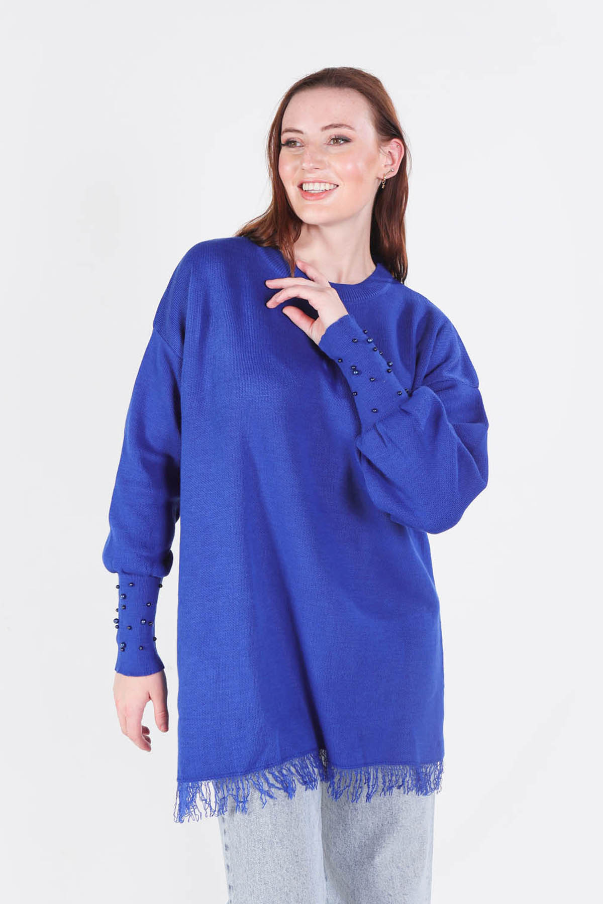 Saks Eteği Saçaklı İnci Detay Kazak 2028 - 1