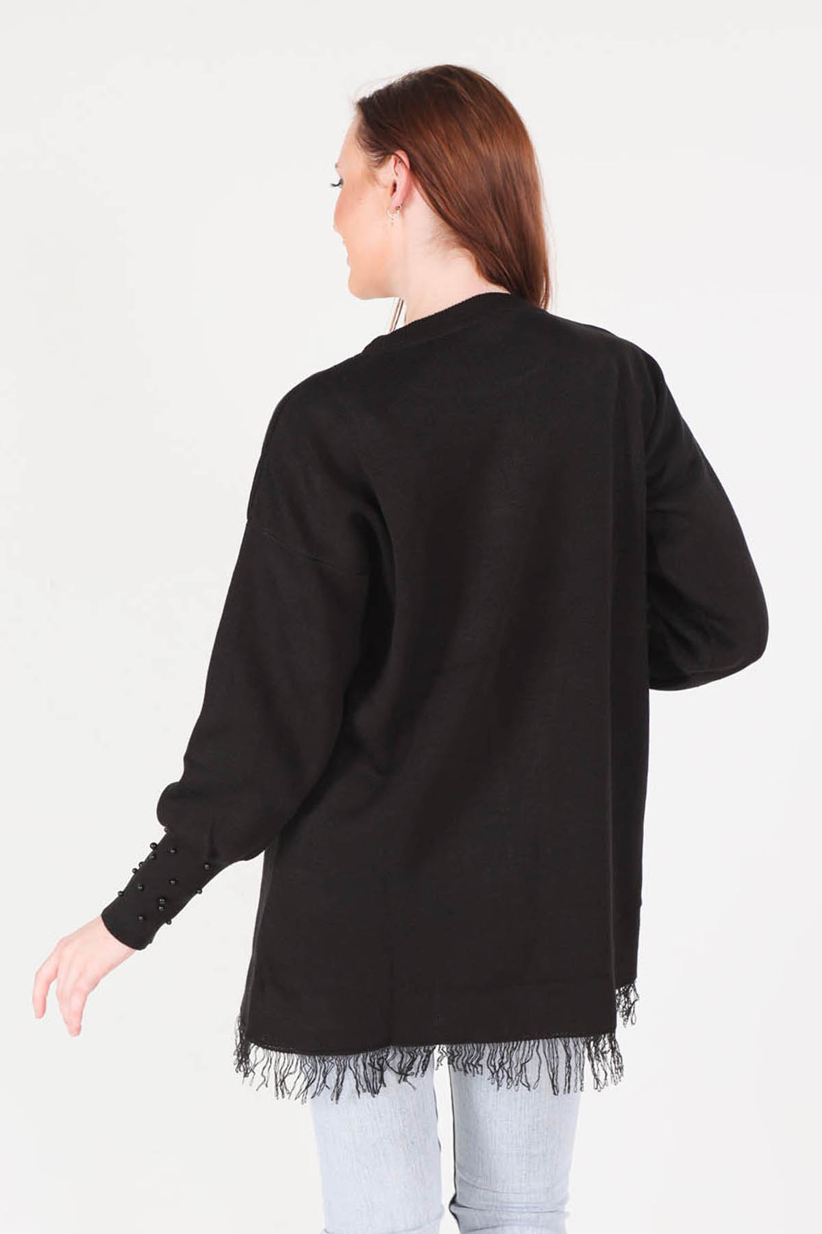 Siyah Eteği Saçaklı İnci Detay Kazak 2028 - 4