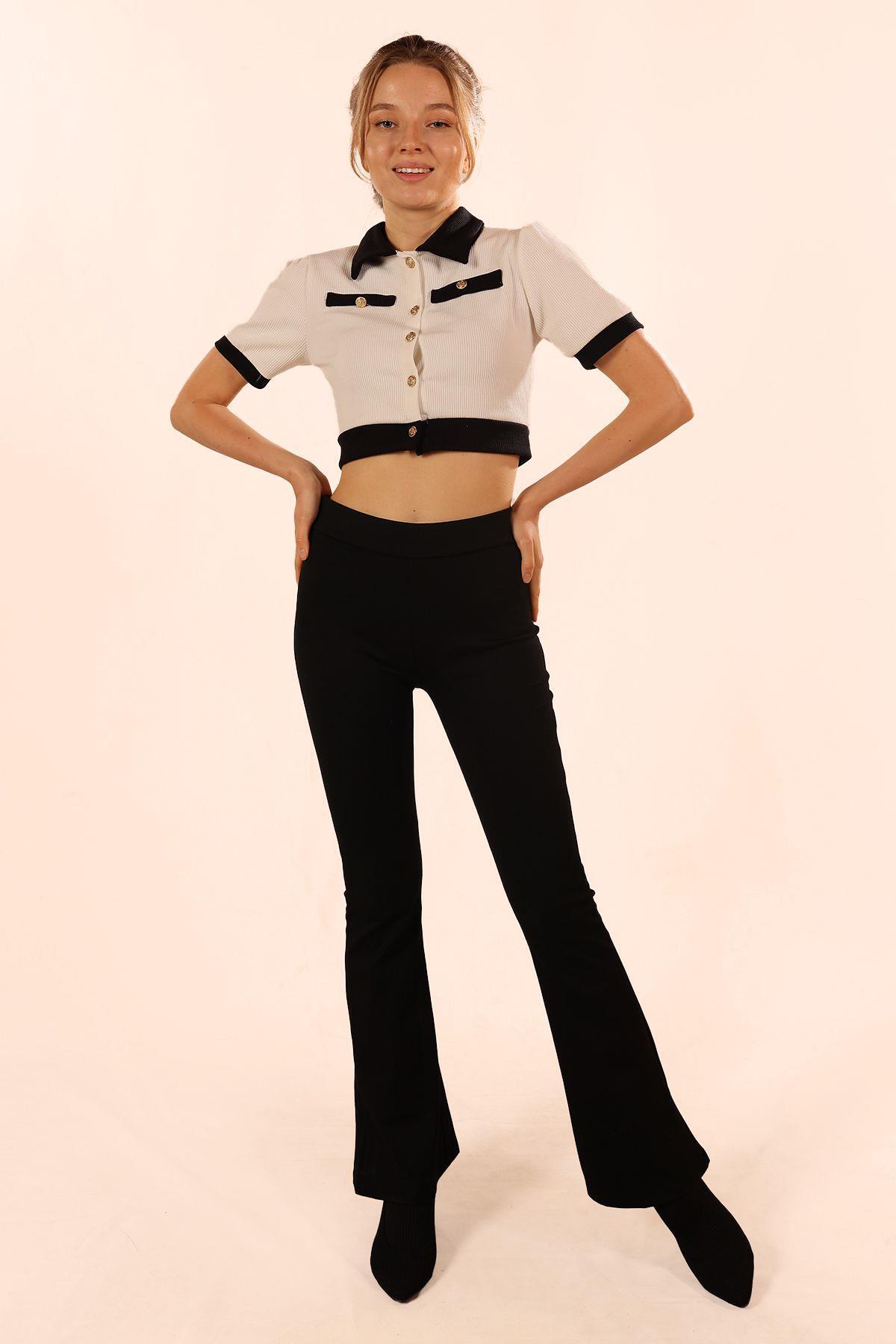 Siyah İspanyol Paça Tayt 2052 - 1