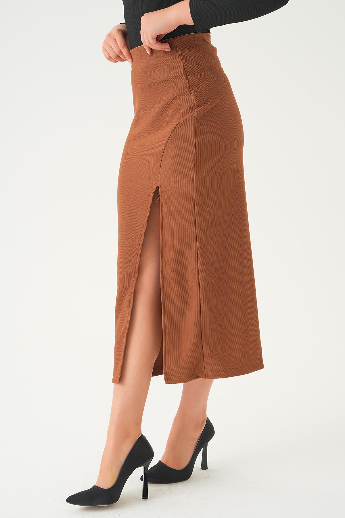 Acı Kahve Yırtmaç Detay Etek 20522 - 4