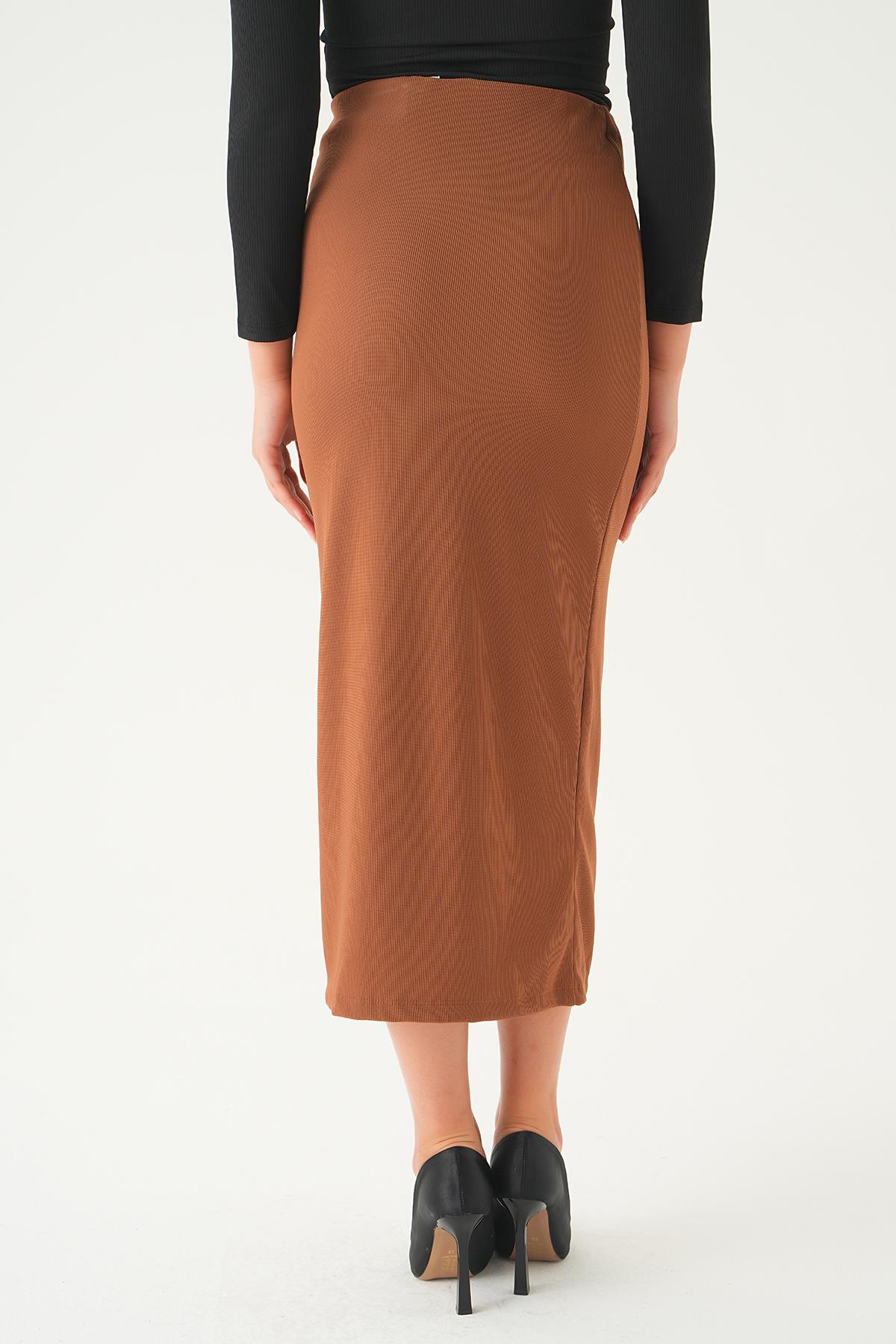 Acı Kahve Yırtmaç Detay Etek 20522 - 5