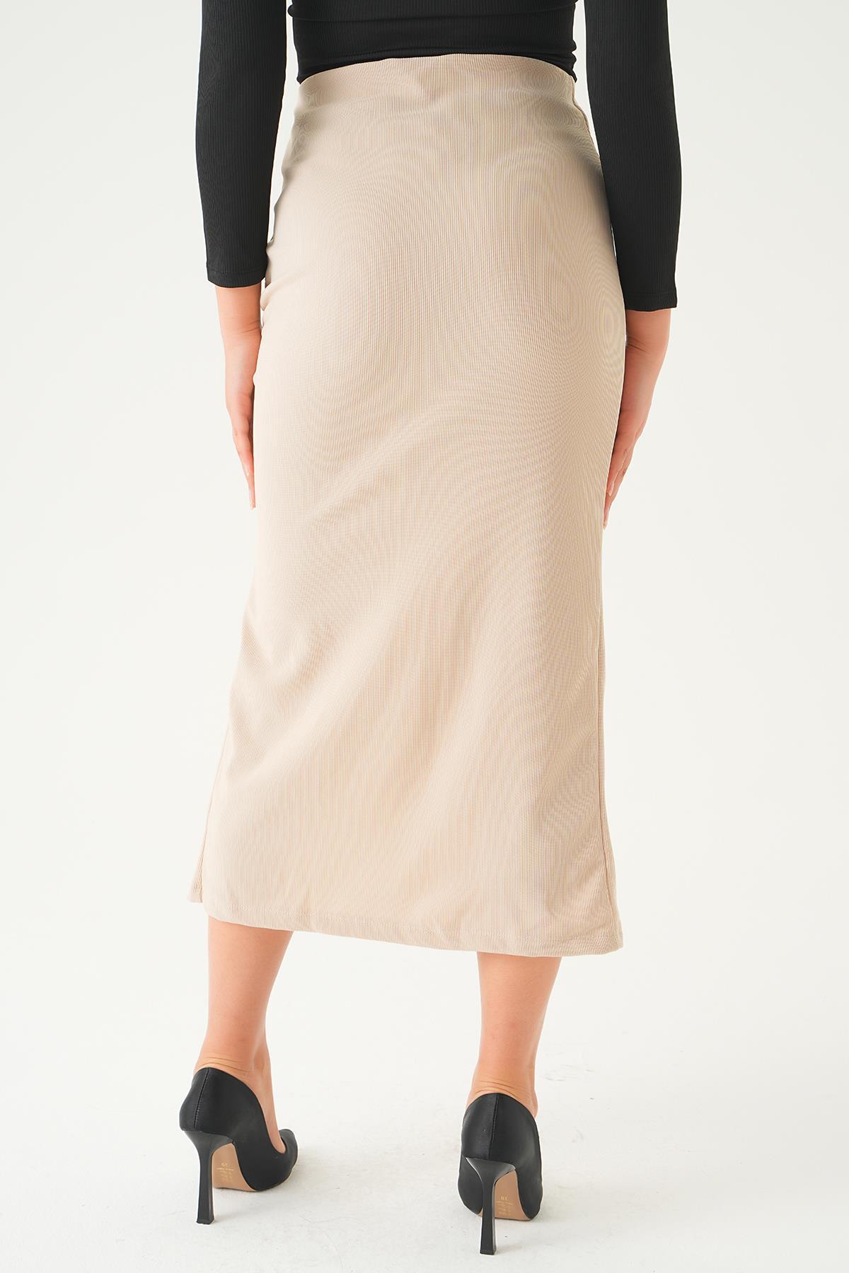 20522 Yırtmaç Detay Etek Bej - 2