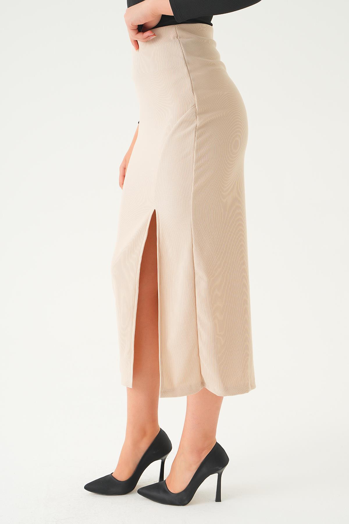 20522 Yırtmaç Detay Etek Bej - 6