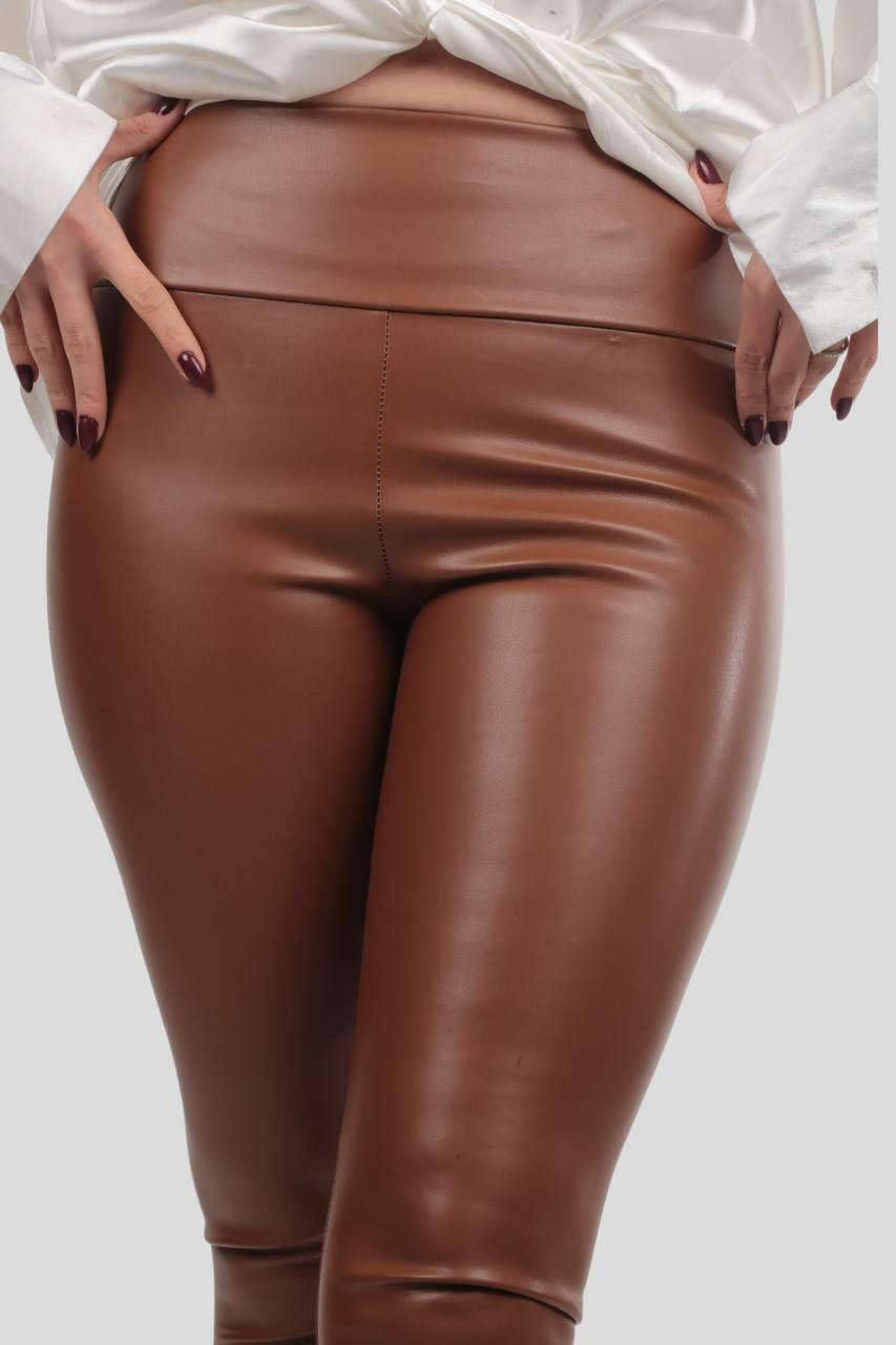 206 Yüksek Bel Deri Tayt Kahve - 2
