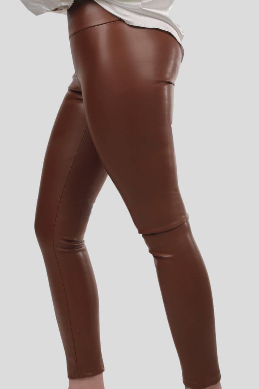 206 Yüksek Bel Deri Tayt Kahve - 4