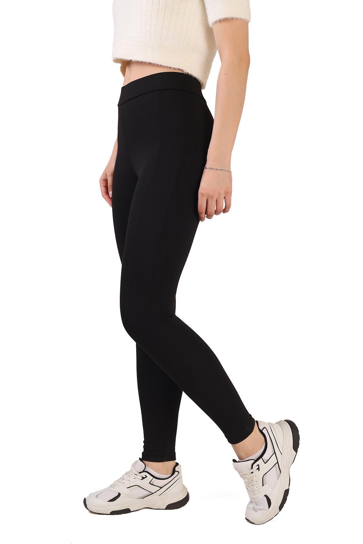 Siyah Ottoman Şeritli Tayt 2060 - 3