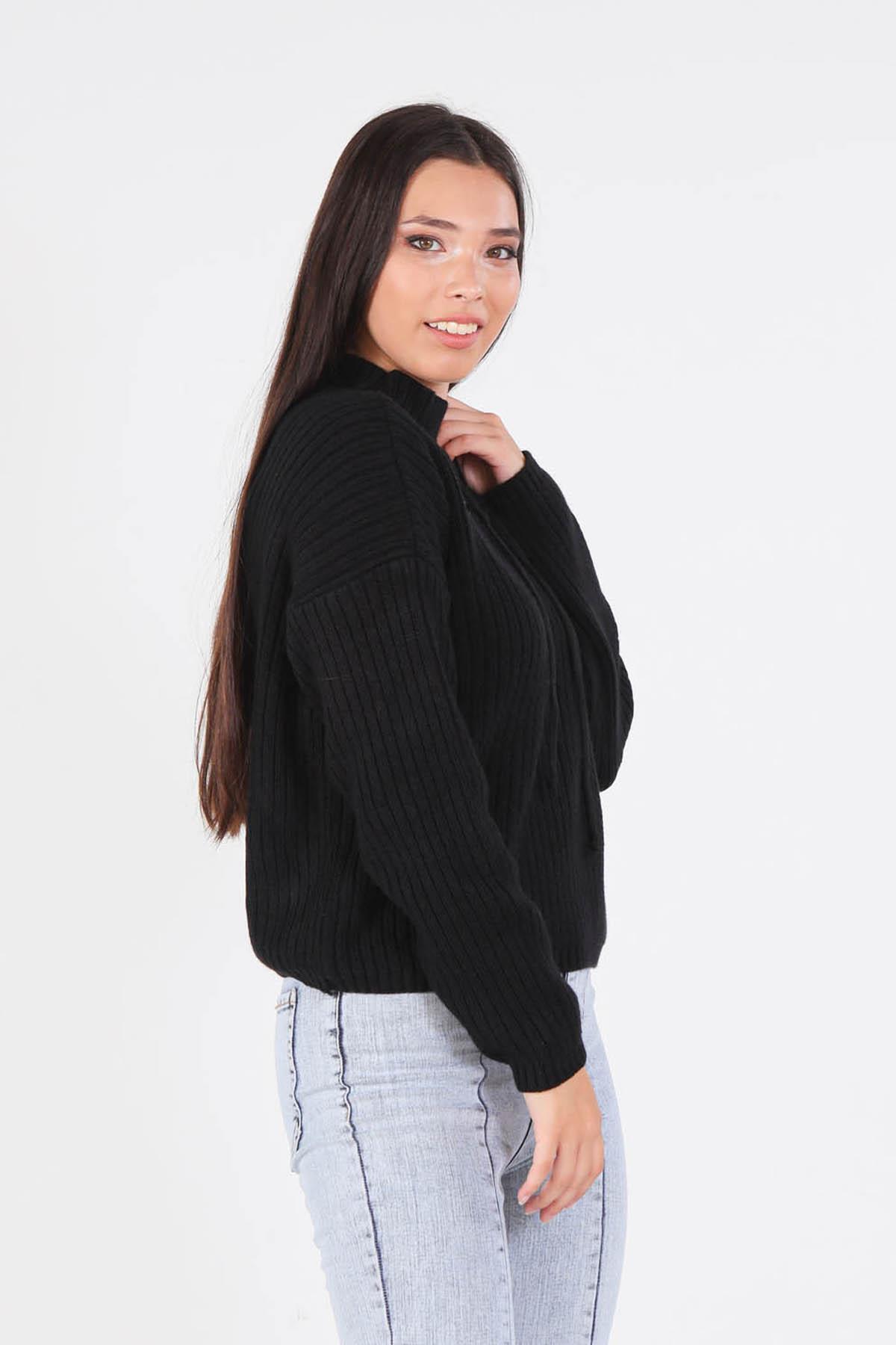 20613 Yaka Bağcık Detay Kazak Siyah - 4