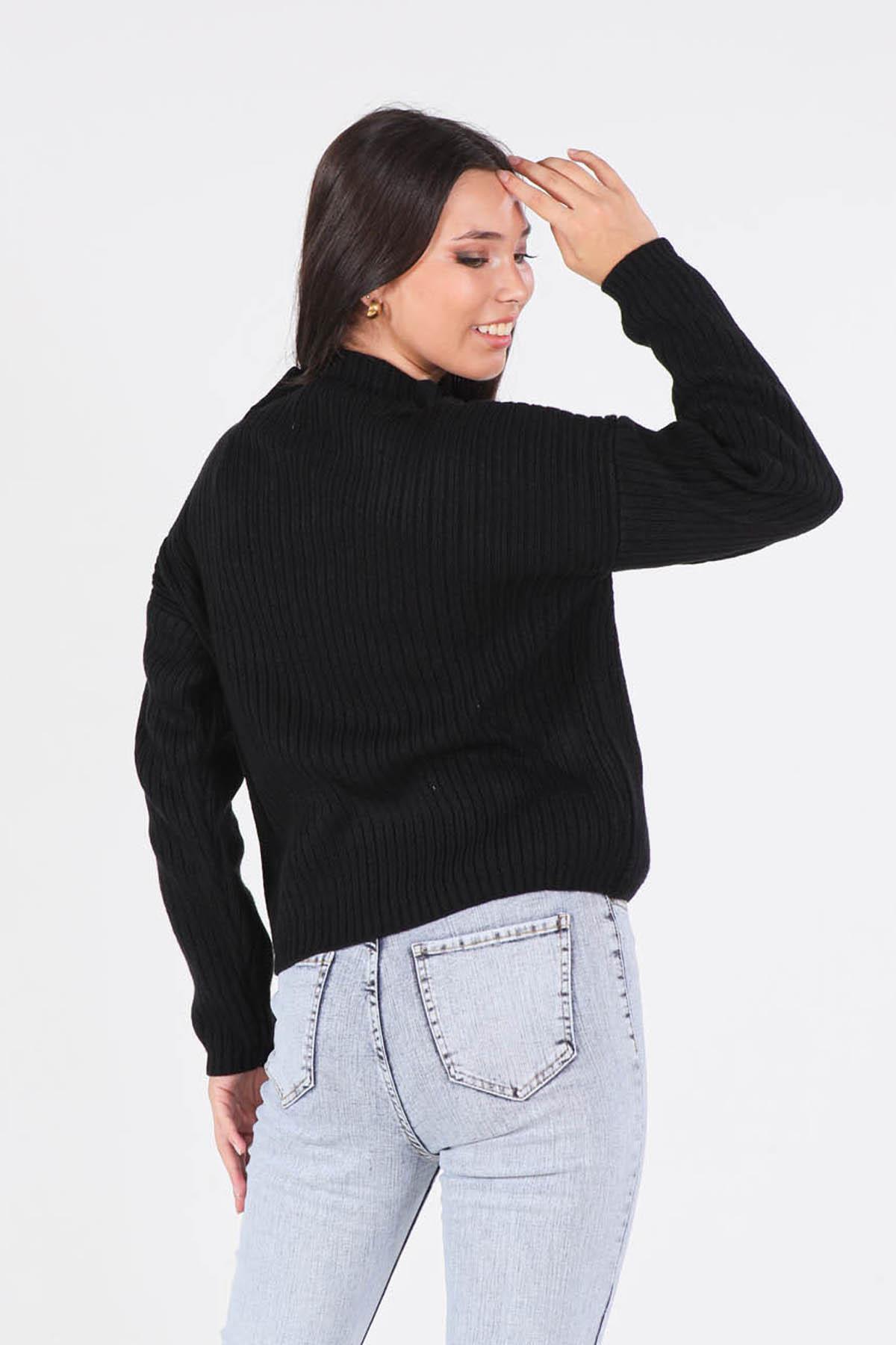 Siyah Yaka Bağcık Detay Kazak 20613 - 3