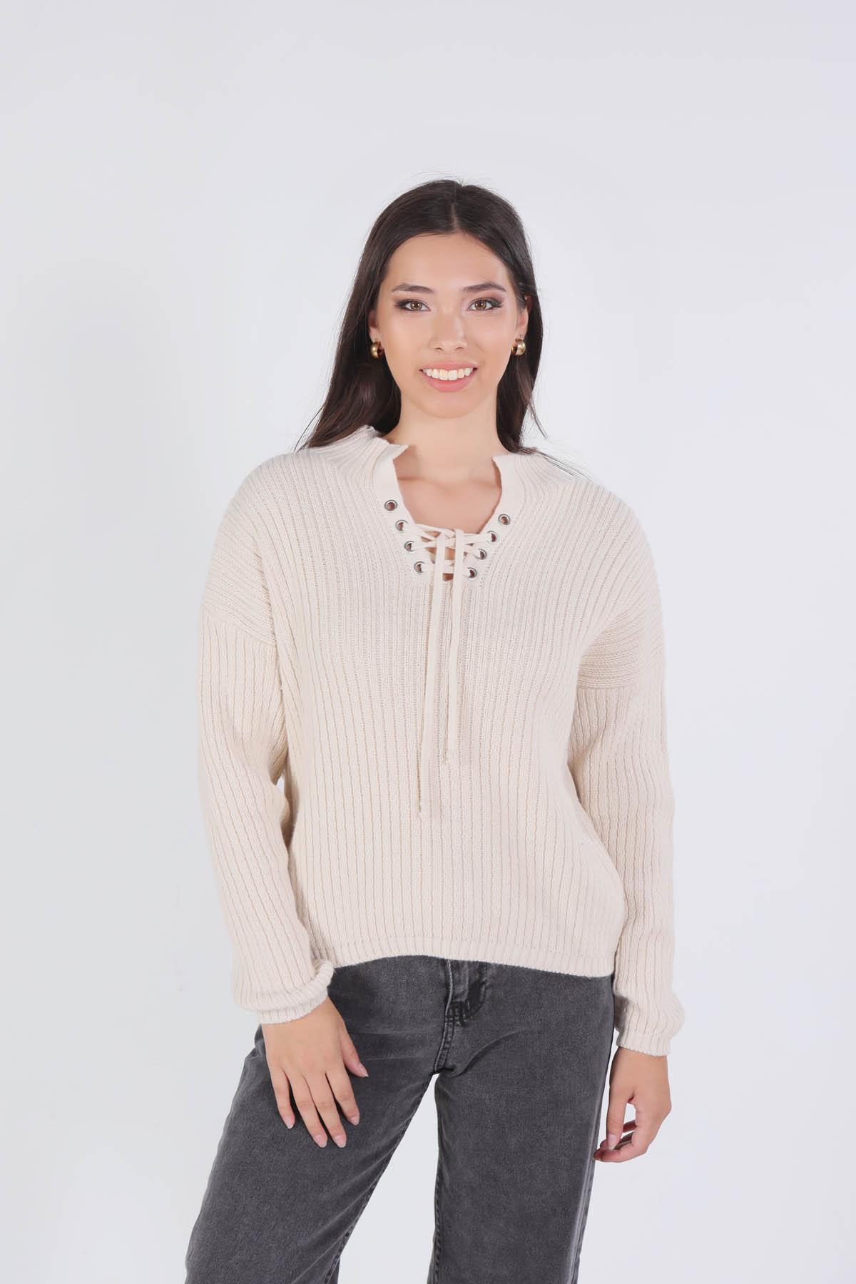 Taş Yaka Bağcık Detay Kazak 20613 