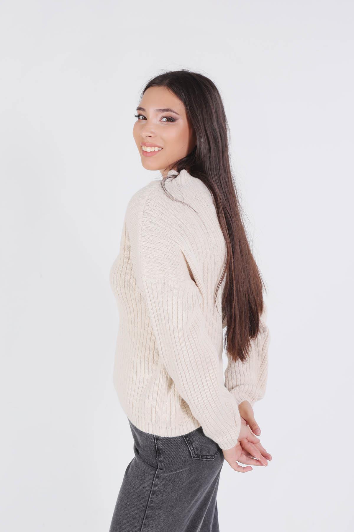 Taş Yaka Bağcık Detay Kazak 20613 - 3