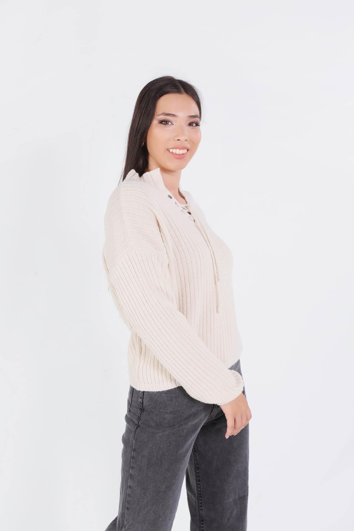 Taş Yaka Bağcık Detay Kazak 20613 - 5