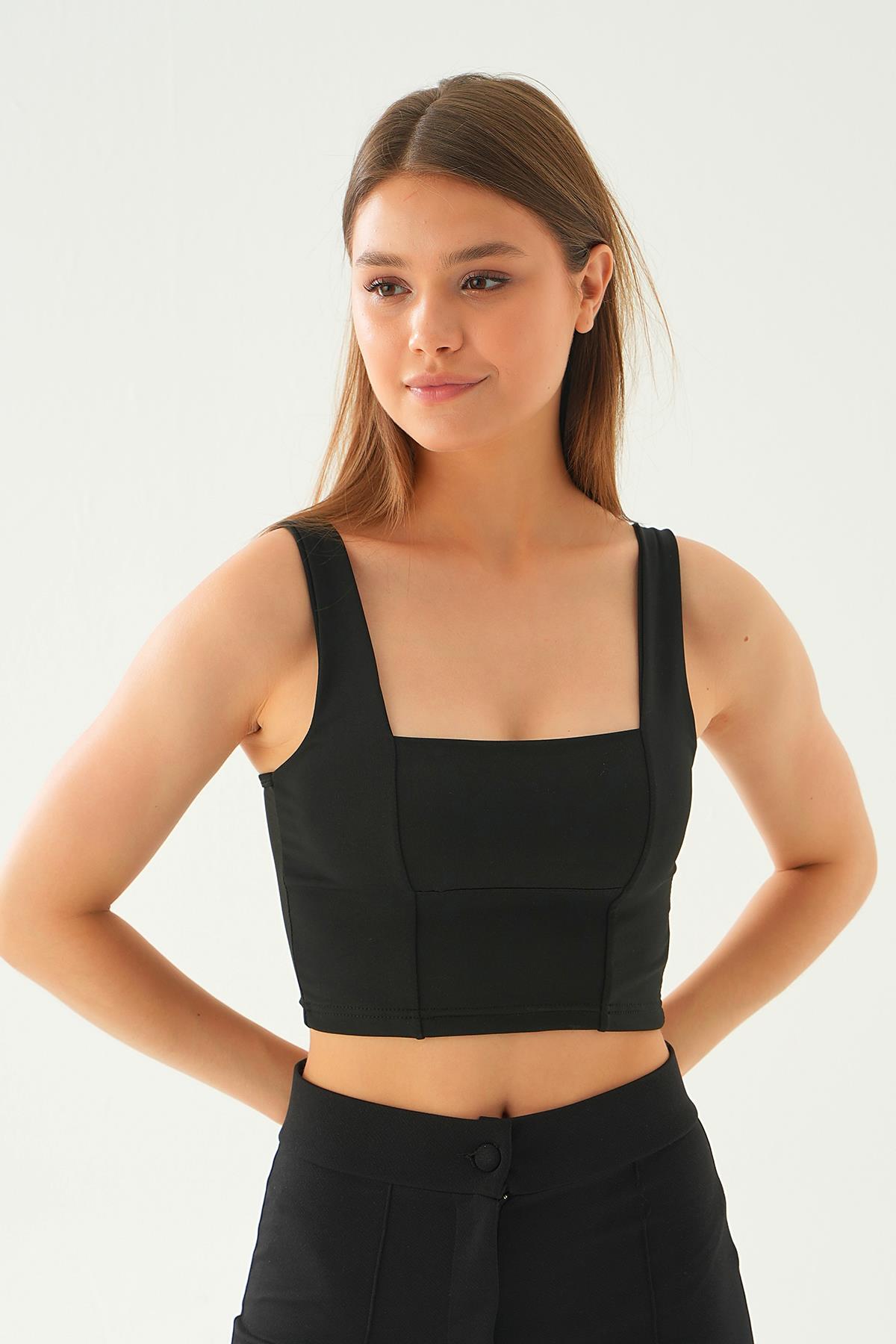 2064 Kare Yaka atlet Siyah - 3