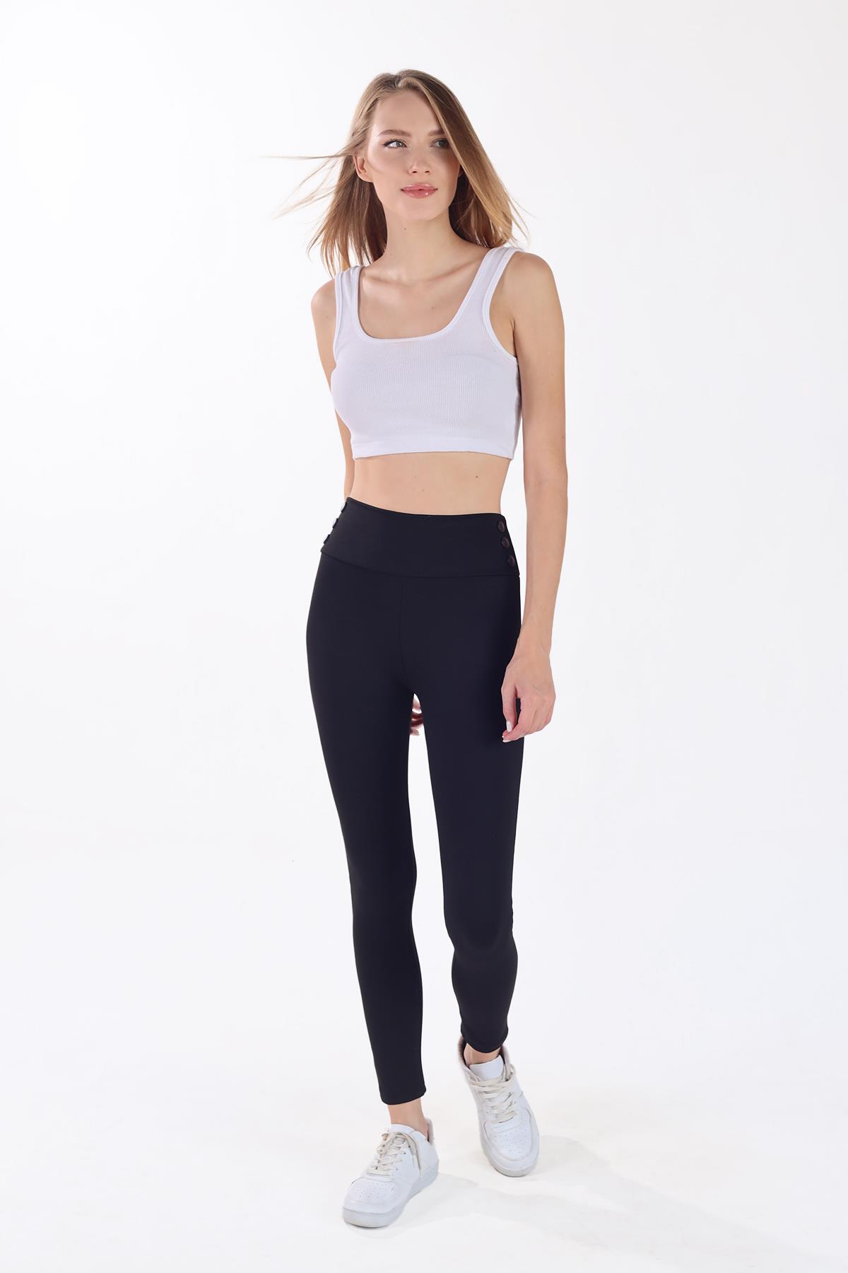 2064 Kemeri Düğmeli Tayt Siyah 