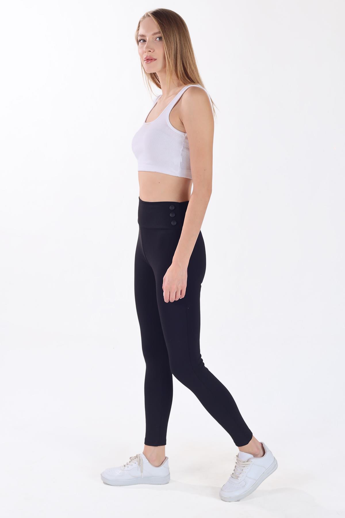 Siyah Kemeri Düğmeli Tayt 2064 - 8