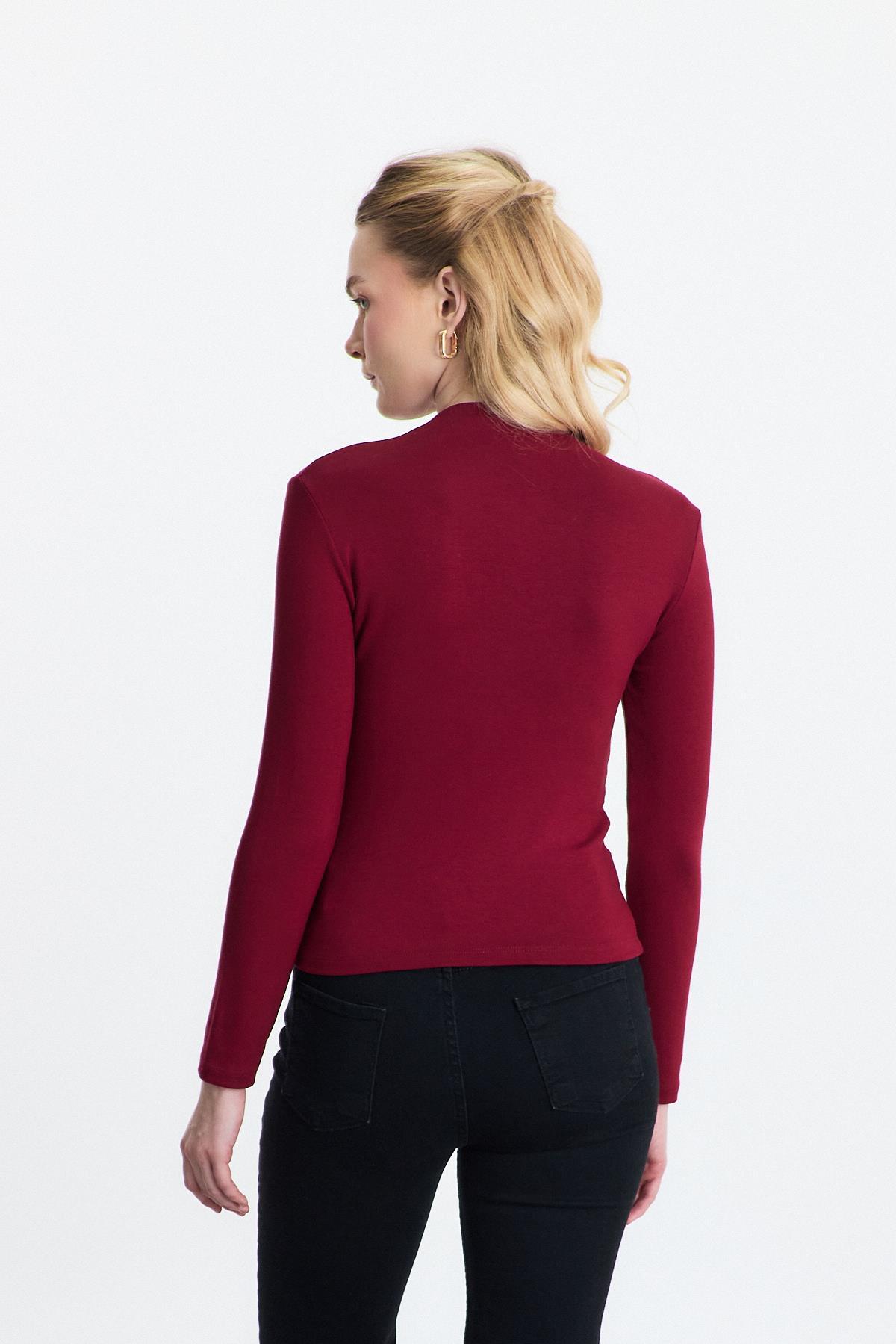 Bordo Yarım Boğaz Uzun Kollu Body 2069 - 5