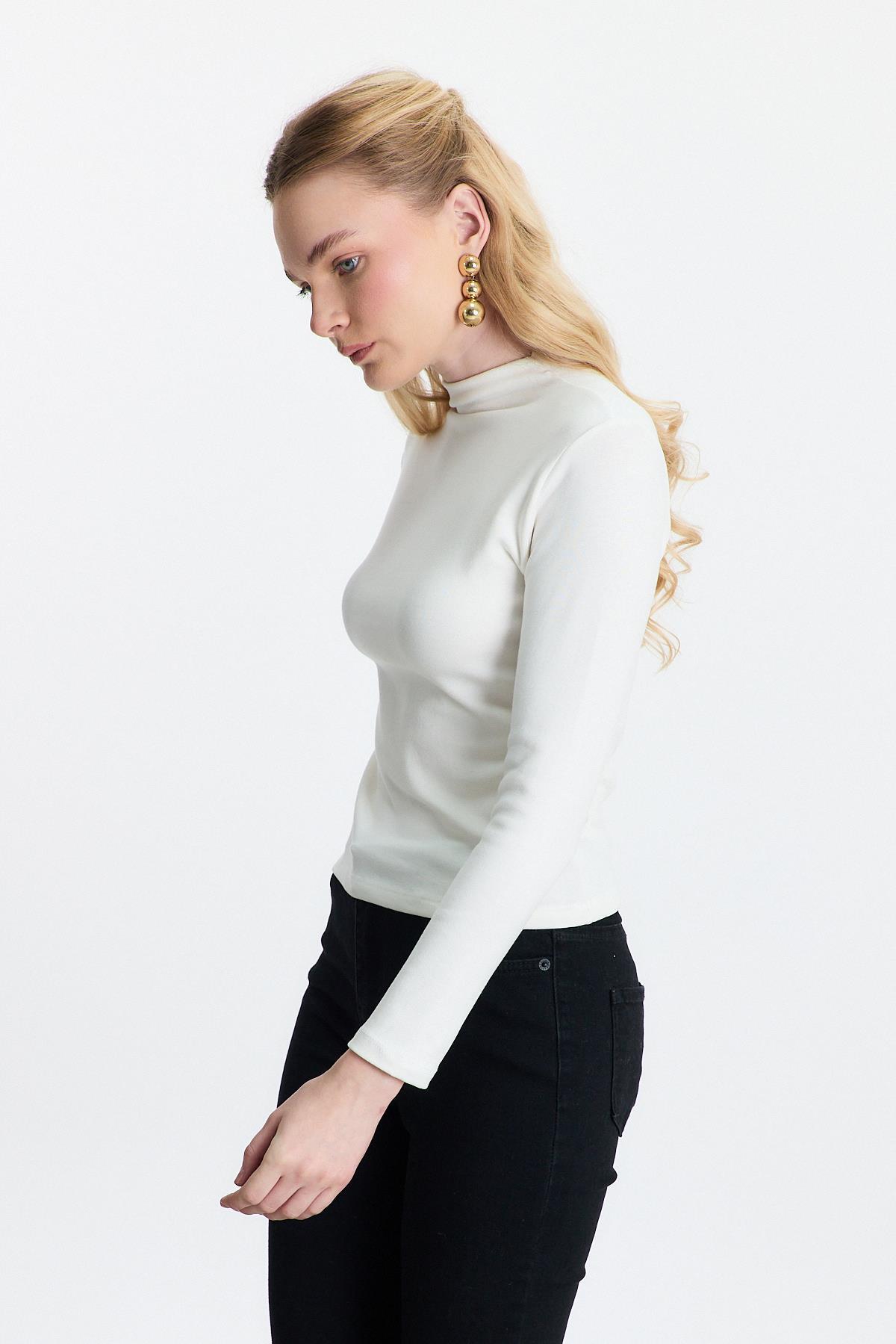 Ekru Yarım Boğaz Uzun Kollu Body 2069 - 6