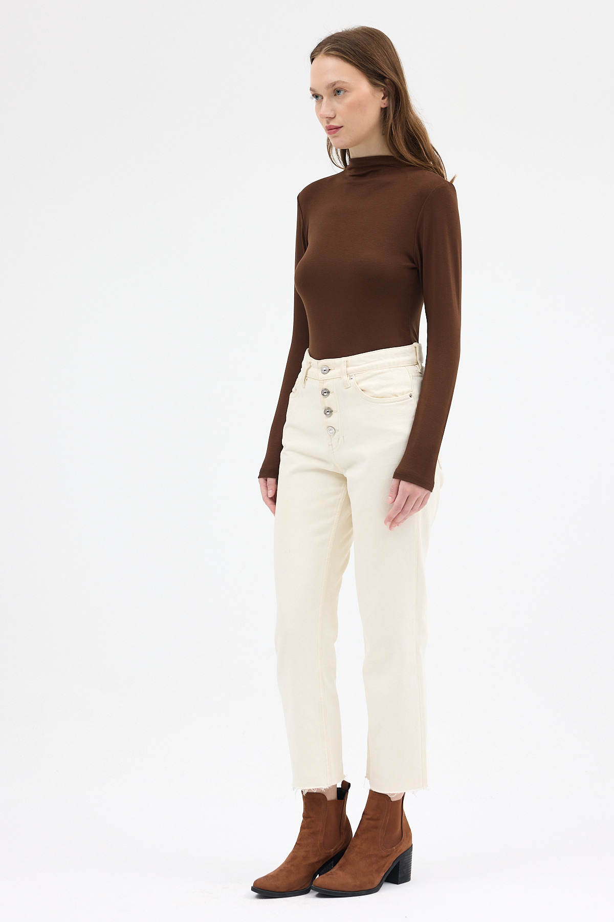 Kahve Yarım Boğaz Uzun Kollu Body 2069 - RAYS