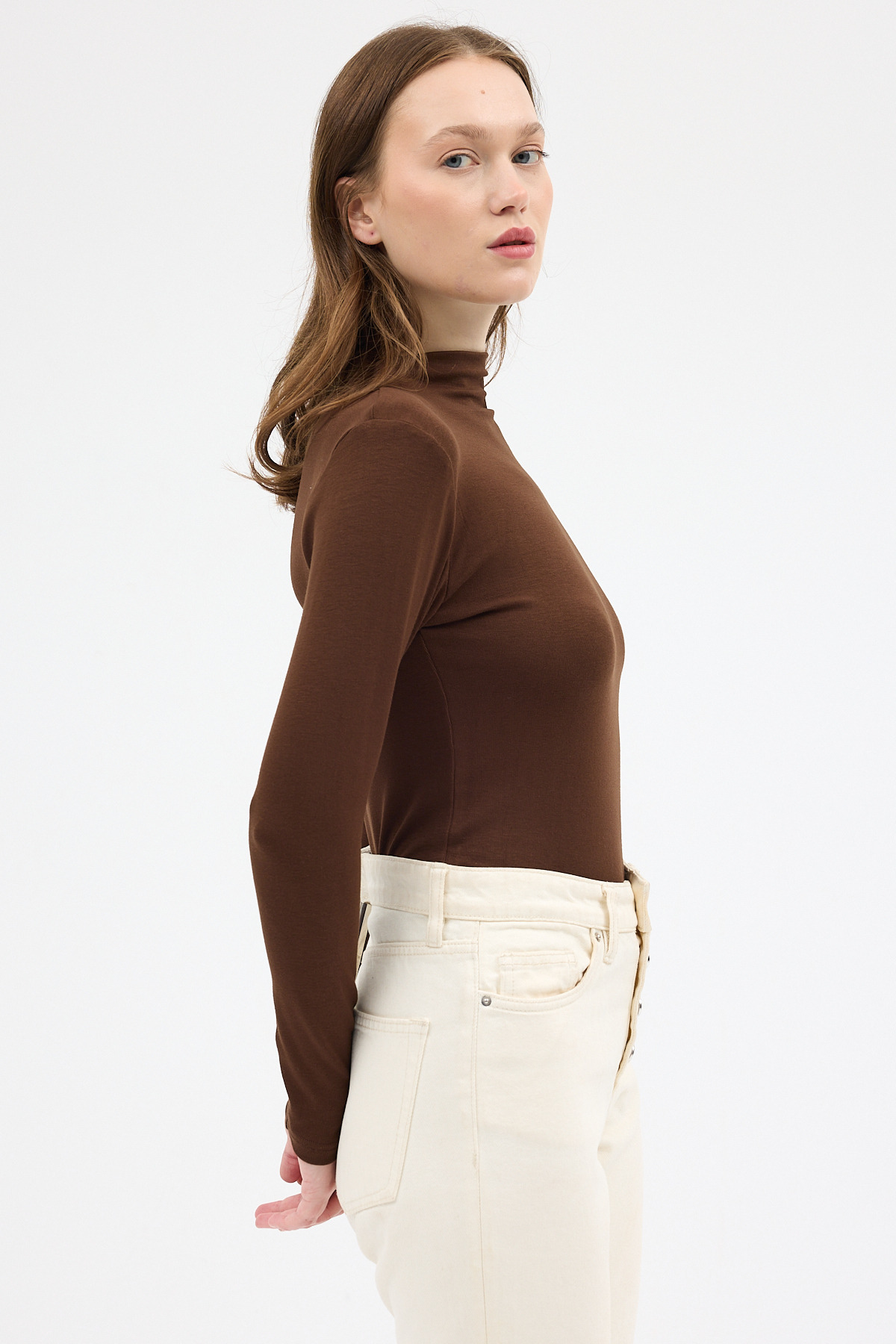 Kahve Yarım Boğaz Uzun Kollu Body 2069 - 7
