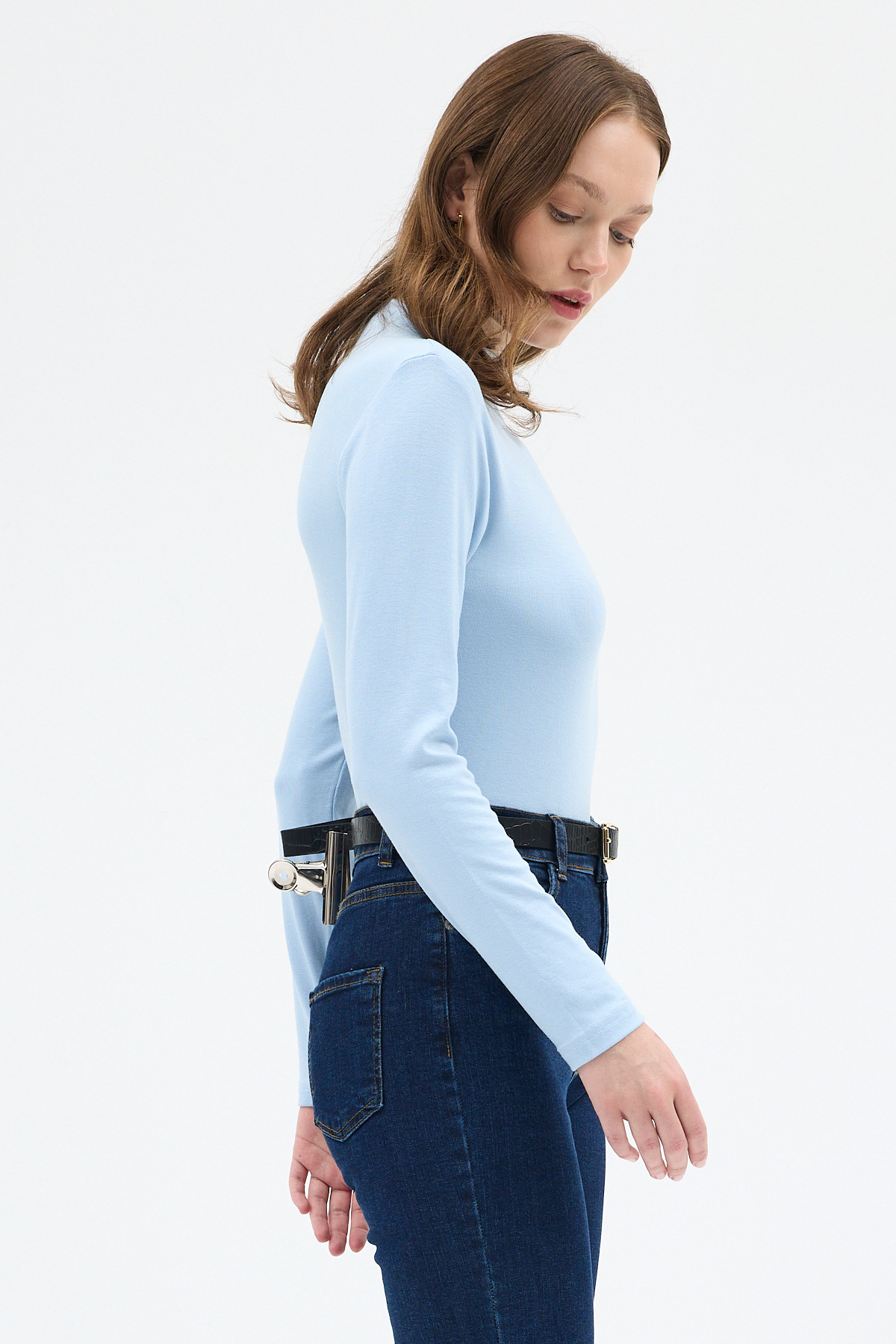 Mavi Yarım Boğaz Uzun Kollu Body 2069 - 7
