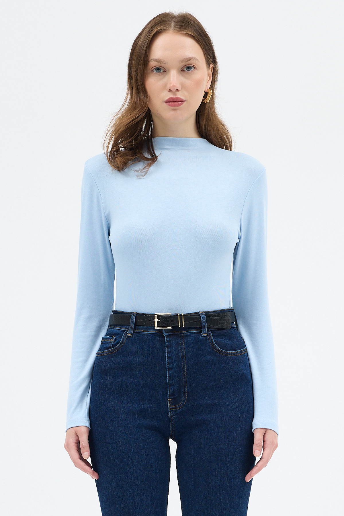 Mavi Yarım Boğaz Uzun Kollu Body 2069 - 1