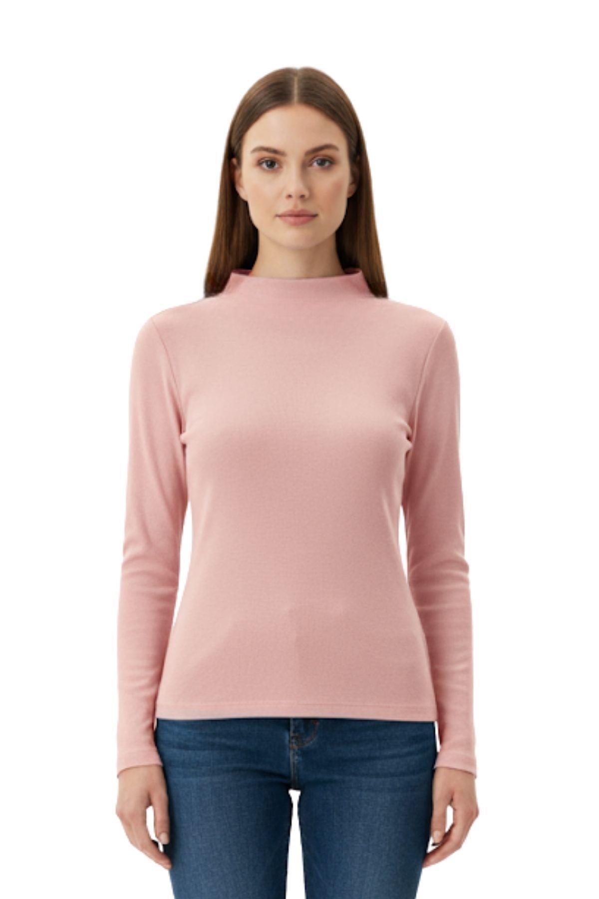 Pembe Yarım Boğaz Uzun Kollu Body 2069 