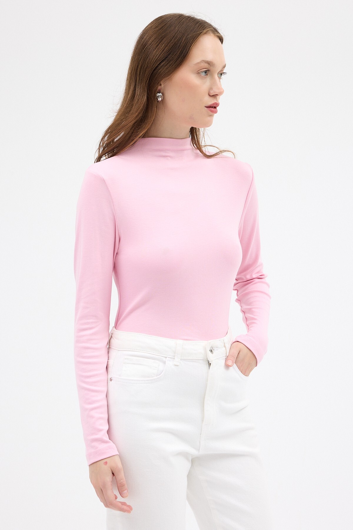 Pembe Yarım Boğaz Uzun Kollu Body 2069 - 7