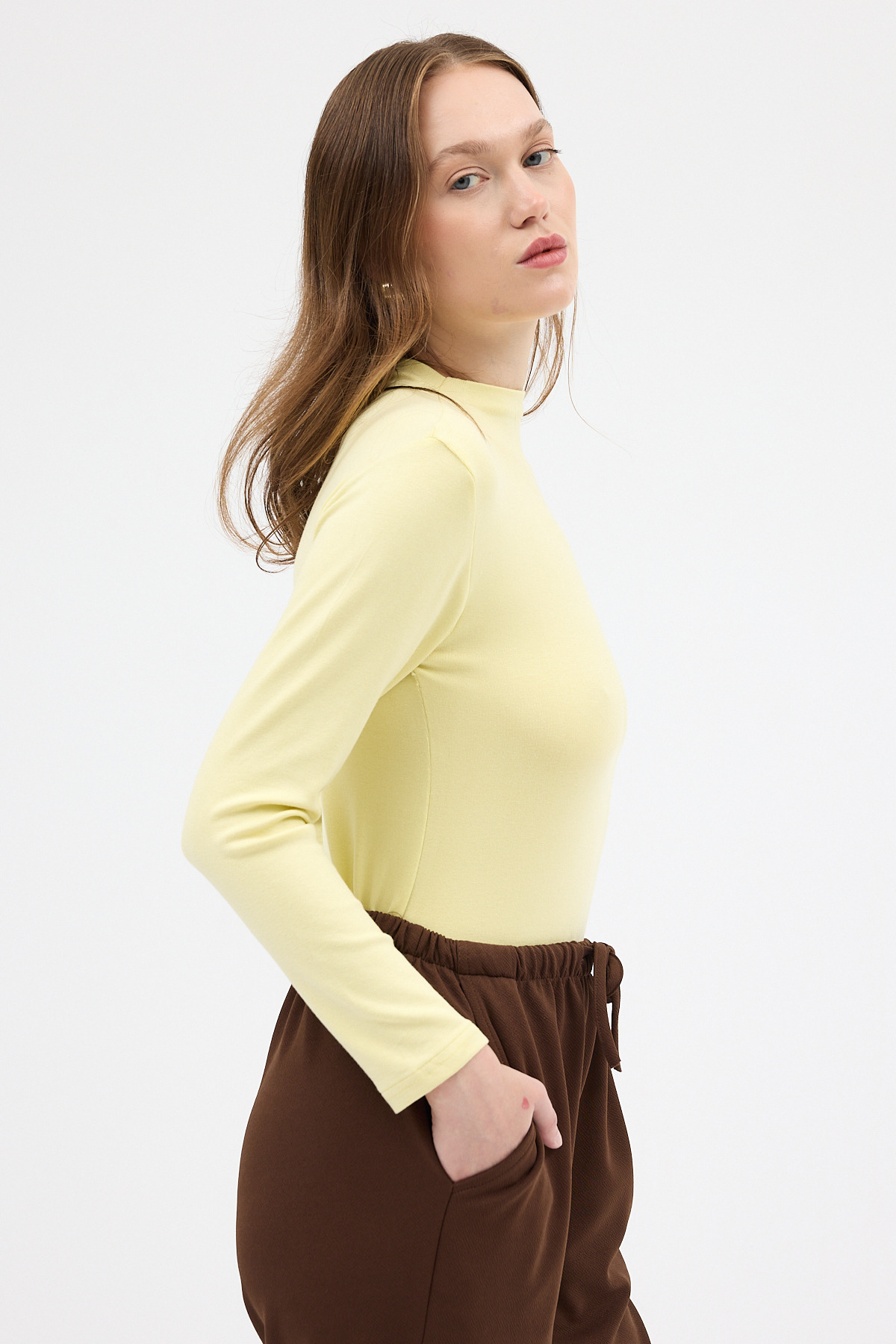Sarı Yarım Boğaz Uzun Kollu Body 2069 - 6