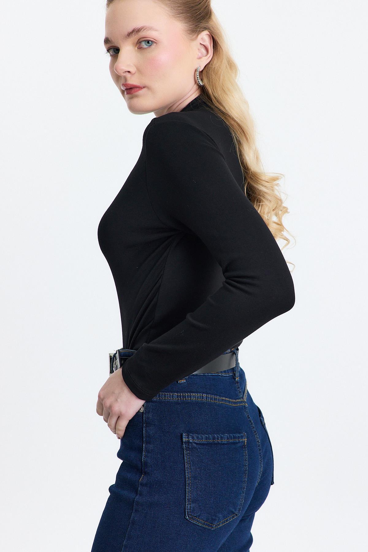Siyah Yarım Boğaz Uzun Kollu Body 2069 - 7