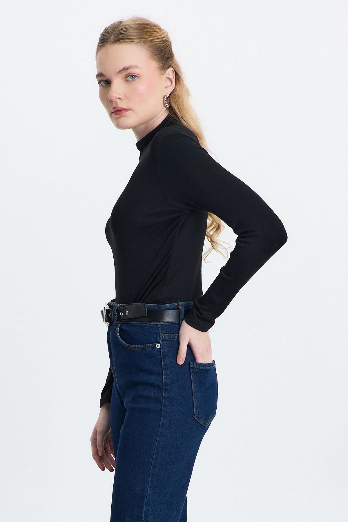 Siyah Yarım Boğaz Uzun Kollu Body 2069 - RAYS