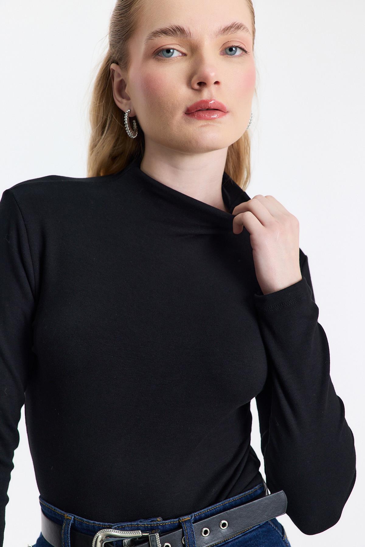 Siyah Yarım Boğaz Uzun Kollu Body 2069 - RAYS