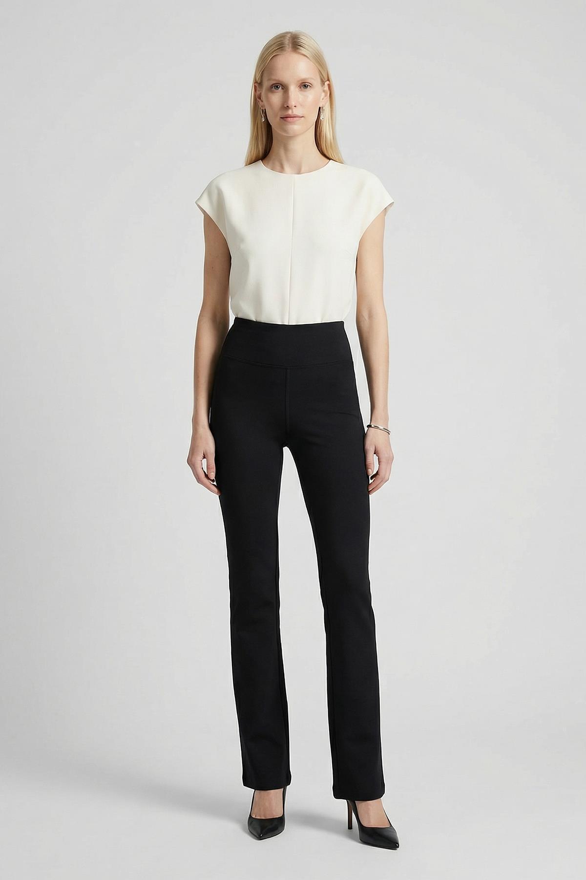 2070 İspanyol Paça Arka Baskılı Tayt Siyah - RAYS