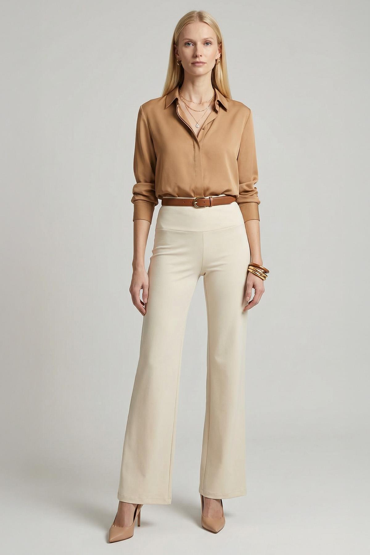 2070 İspanyol Paça Arka Baskılı Tayt Taş - RAYS