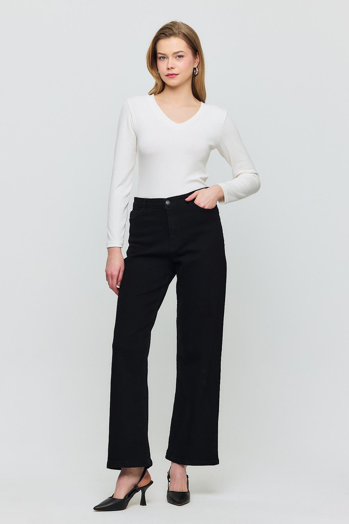 2070 V Yaka Uzun Kol Bluz Ekru - 2