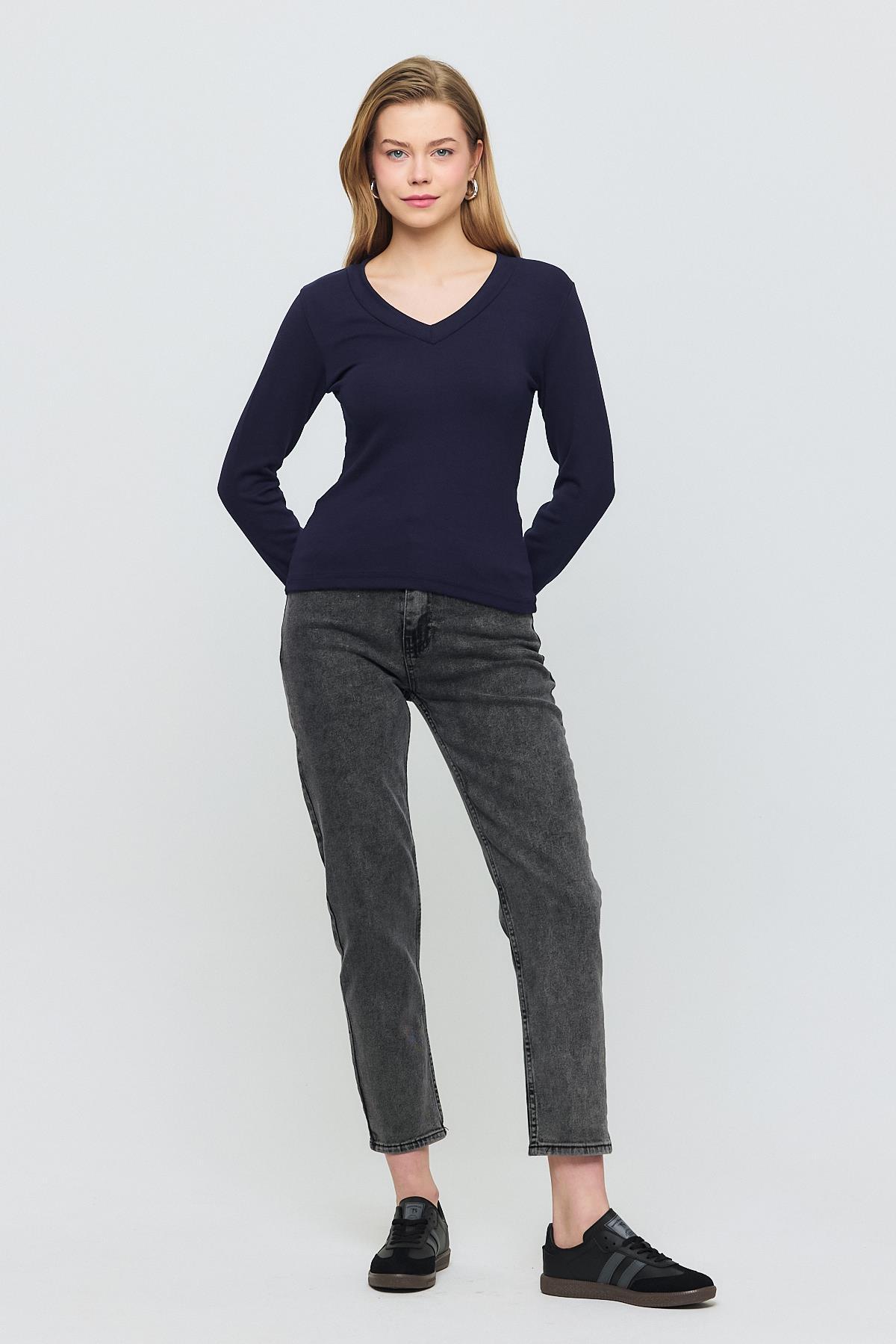 2070 V Yaka Uzun Kol Bluz Laci - 3