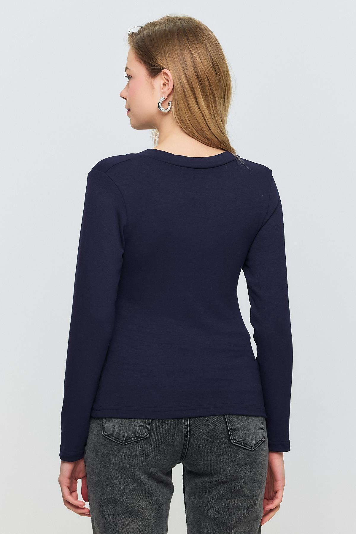 2070 V Yaka Uzun Kol Bluz Laci - 5