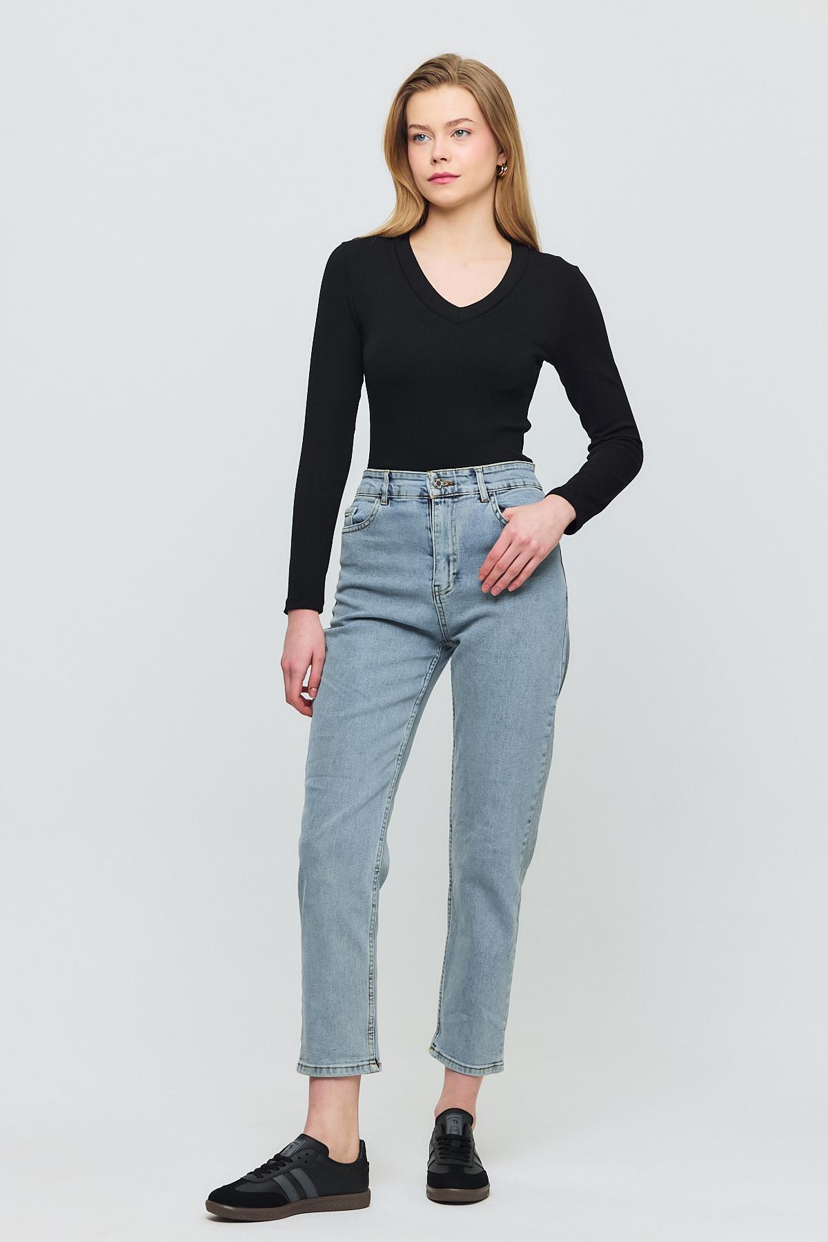 2070 V Yaka Uzun Kol Bluz Siyah - RAYS