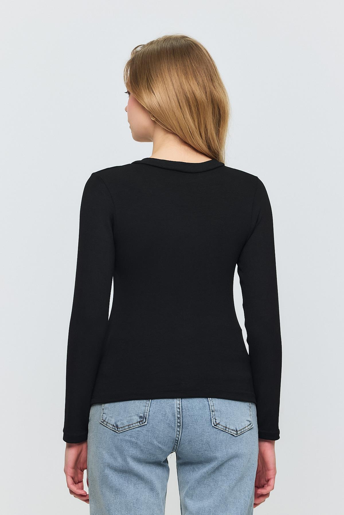 Siyah V Yaka Uzun Kol Bluz 2070 - 5