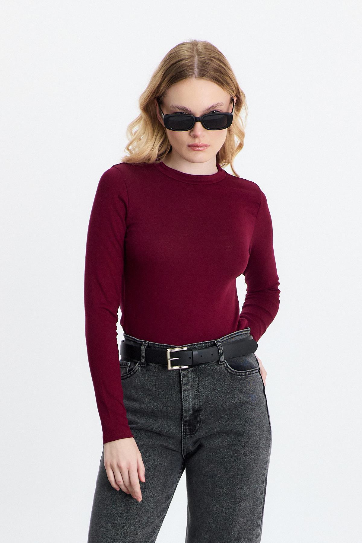 Bordo Bisiklet Yaka Uzun Kol Badi 2086 - 1