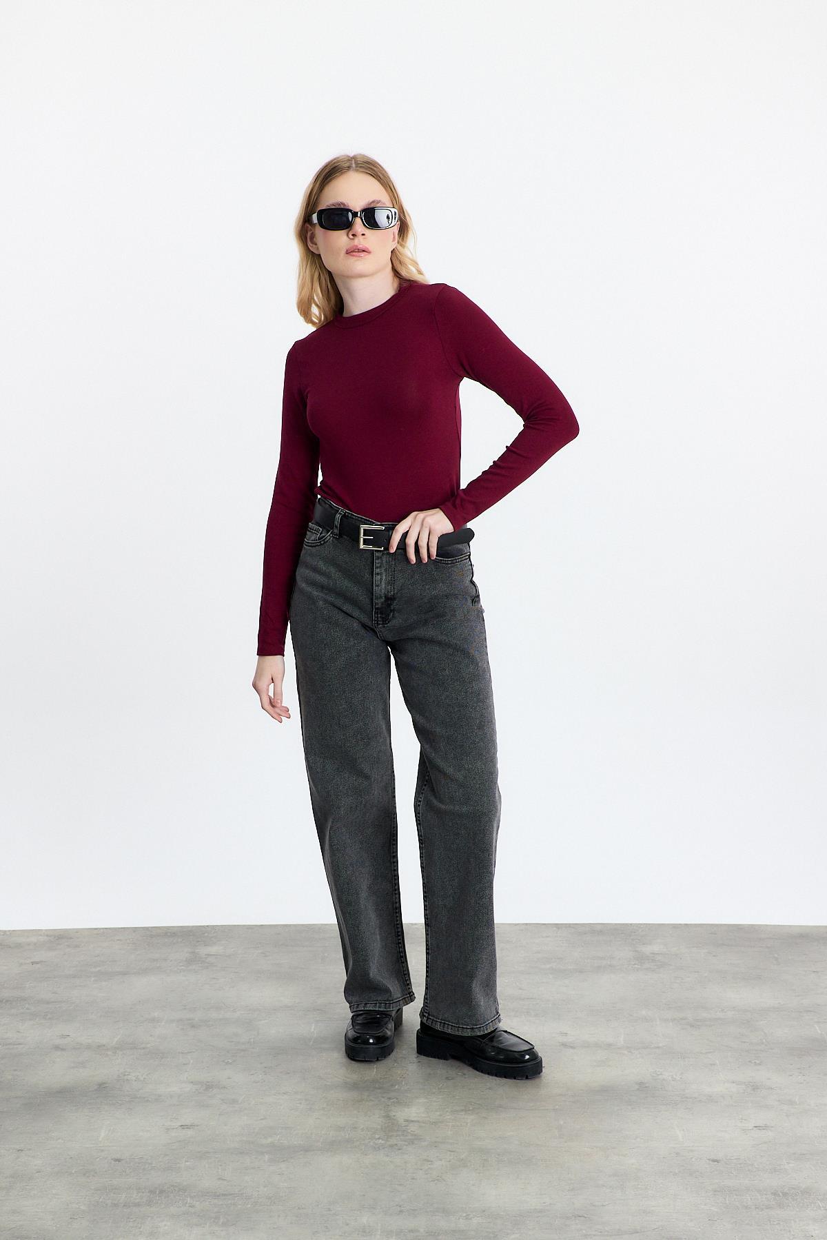 Bordo Bisiklet Yaka Uzun Kol Badi 2086 - 2